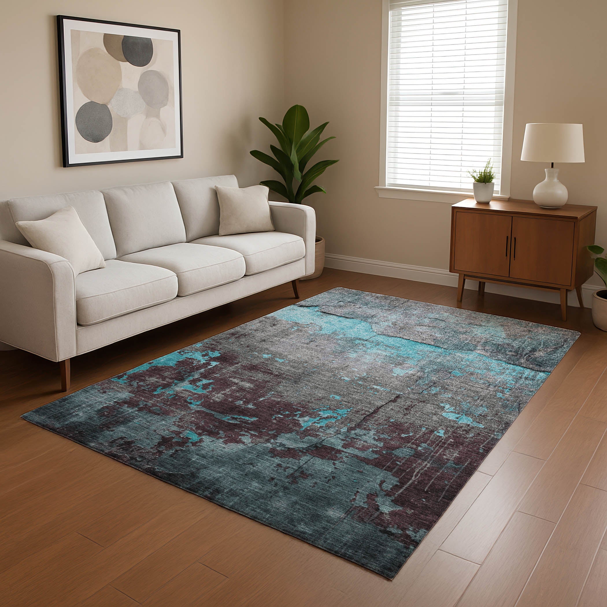 Kathmandu Machine Washable Transitional Teal Rug 2'6" x 3'10" #shape_Rectangle
