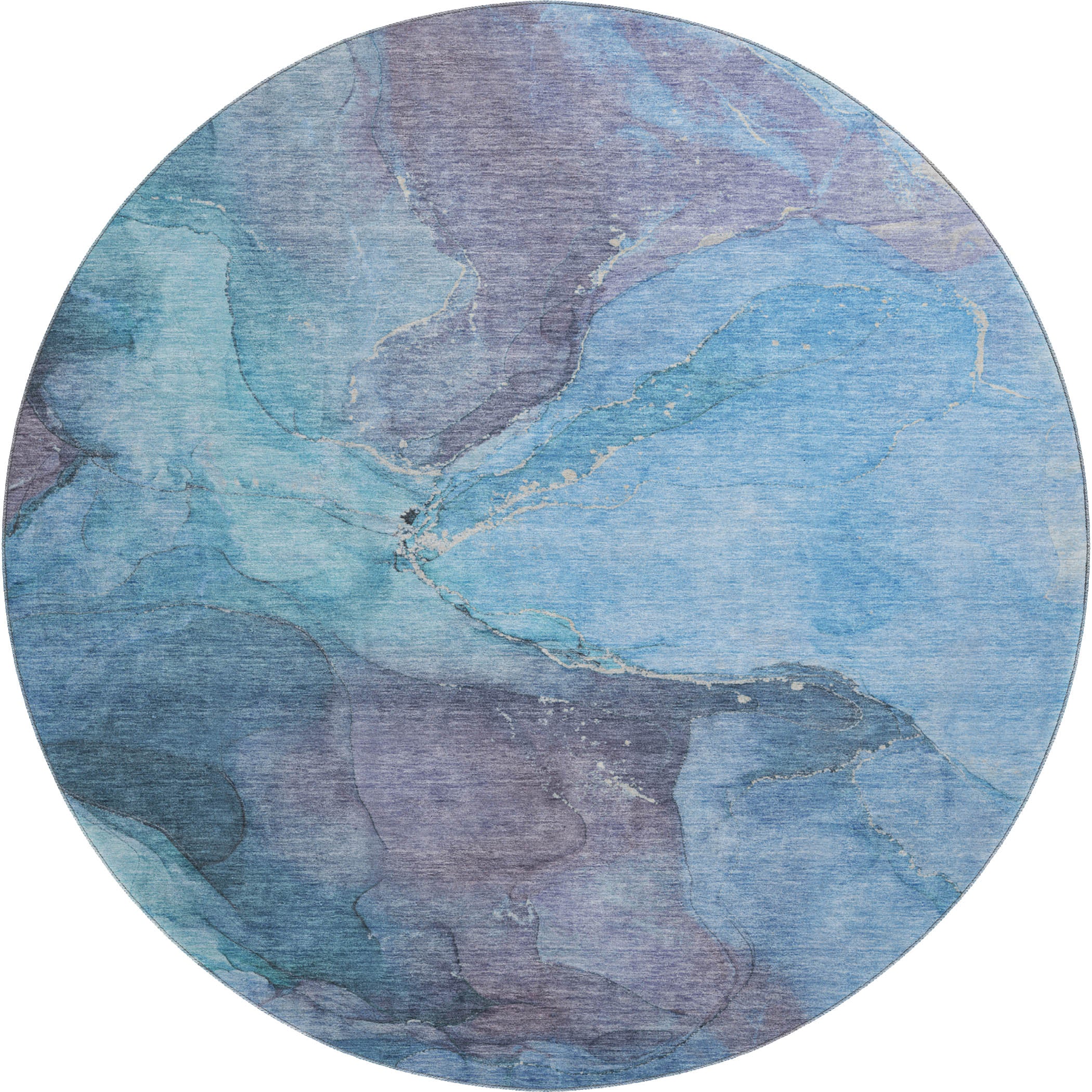 Antigua Machine Washable Transitional Blue Rug 8' x 8' #shape_Round