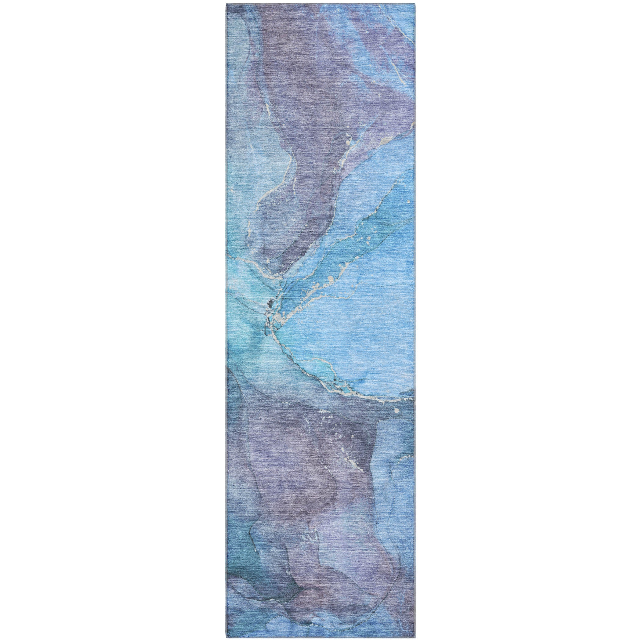 Antigua Machine Washable Transitional Blue Rug 2'3" x 7'6" #shape_Runner