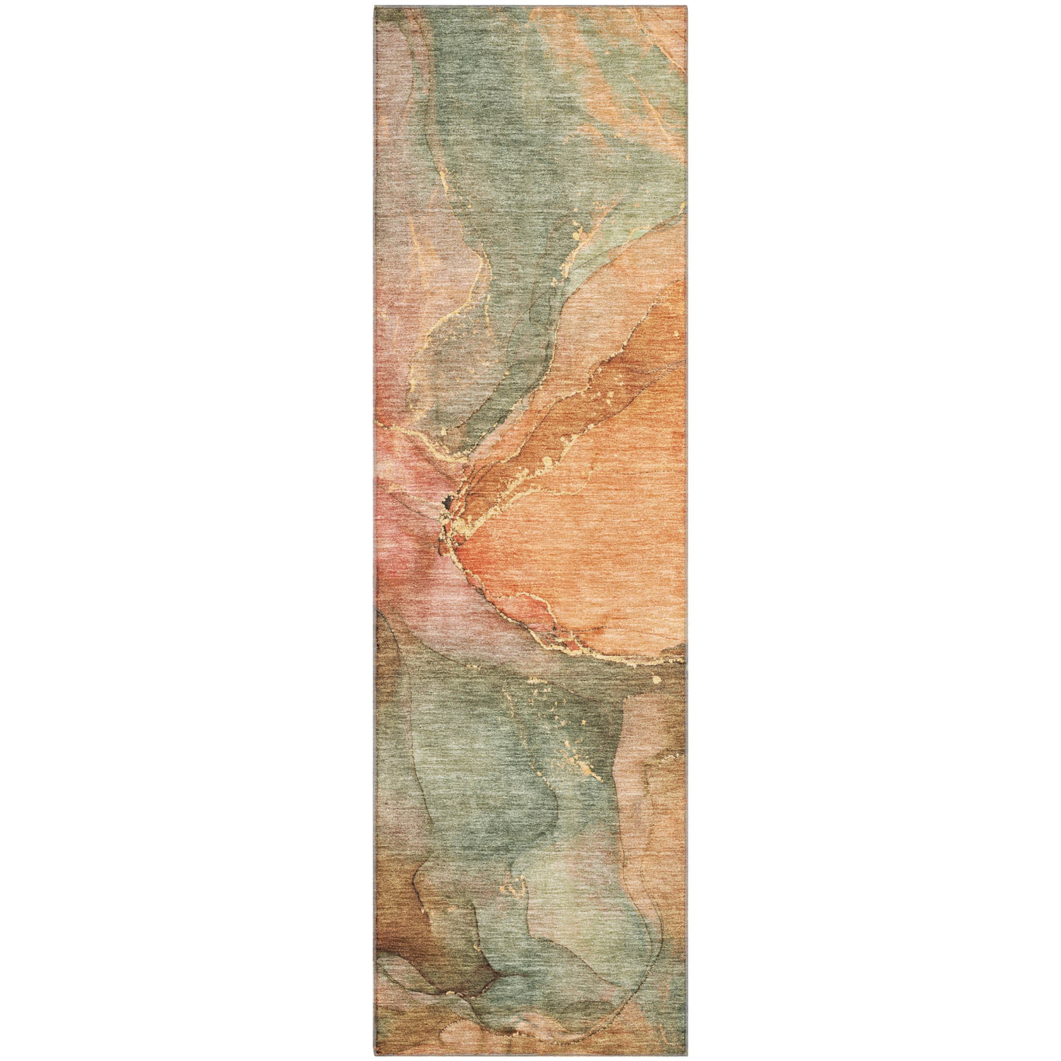 Antigua Machine Washable Transitional Coral Orange Rug 2'3" x 7'6" #shape_Runner