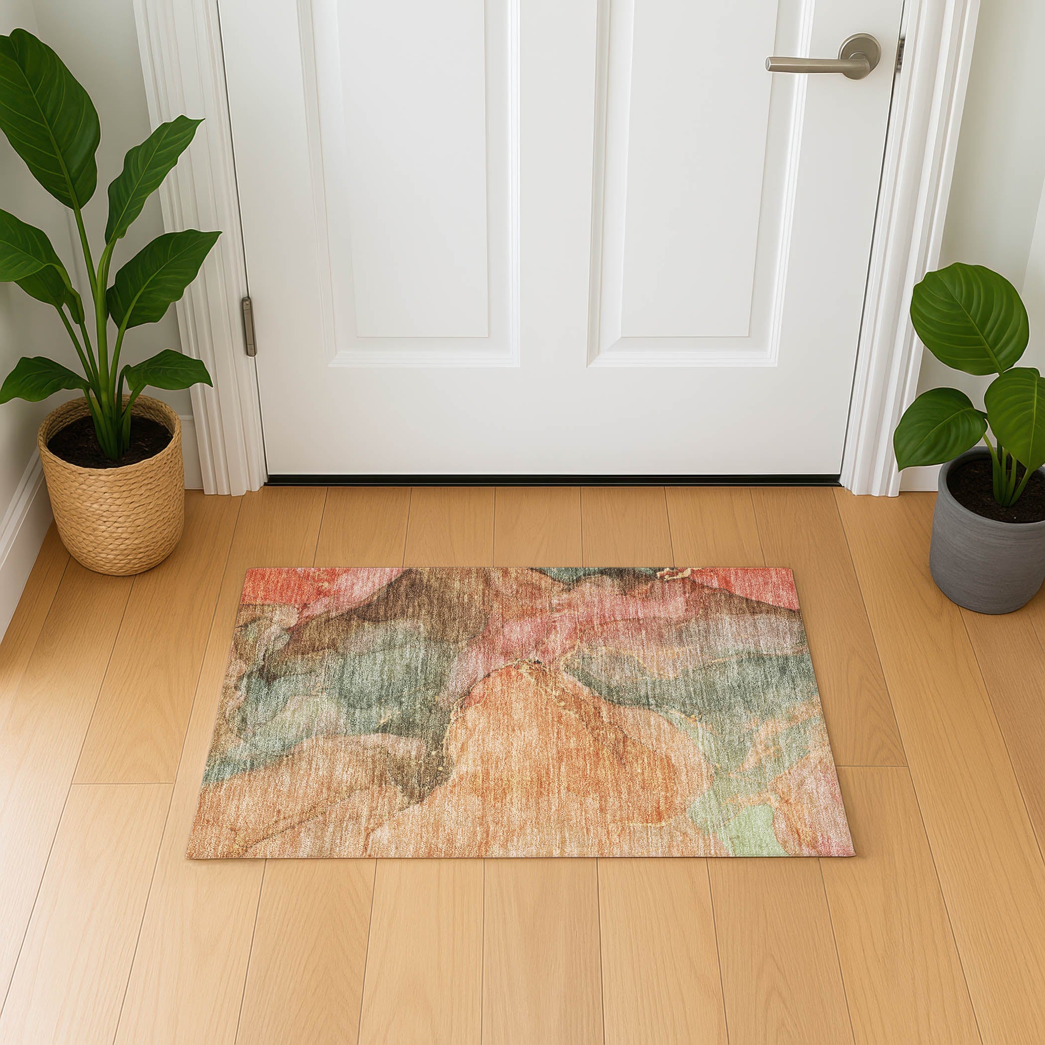 Antigua Machine Washable Transitional Coral Orange Rug 1'8" x 2'6" #shape_Rectangle