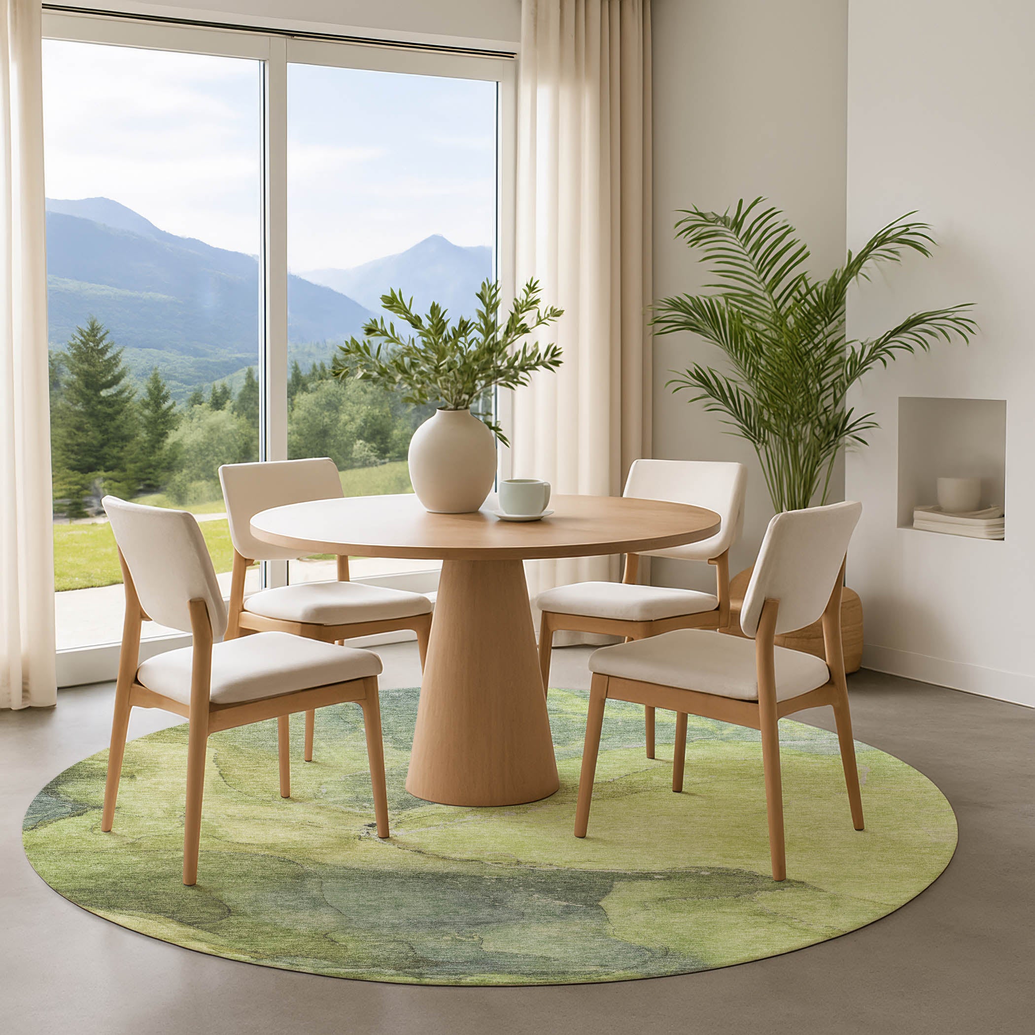 Antigua Machine Washable Transitional Green Rug 8' x 8' #shape_Round