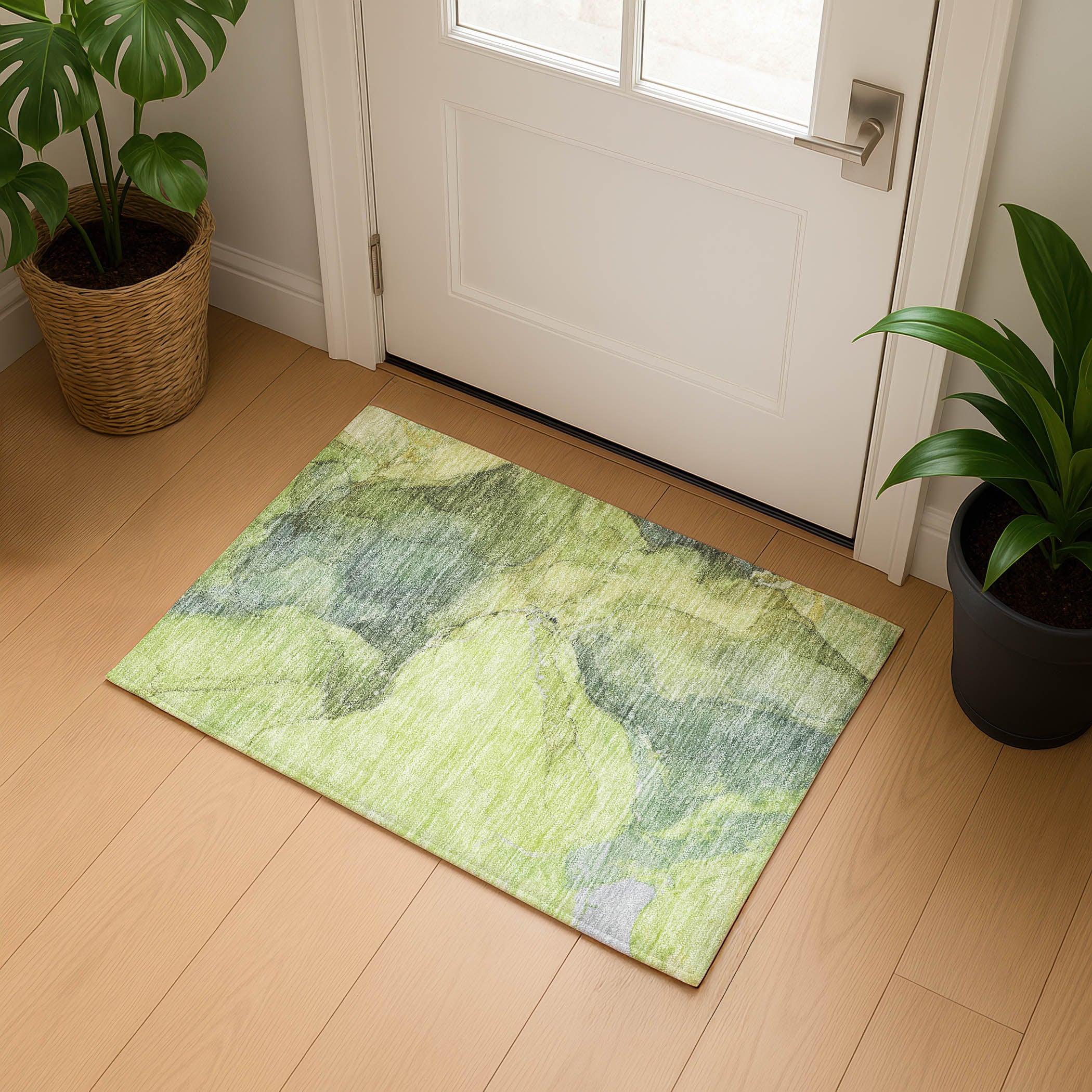 Antigua Machine Washable Transitional Green Rug 1'8" x 2'6" #shape_Rectangle