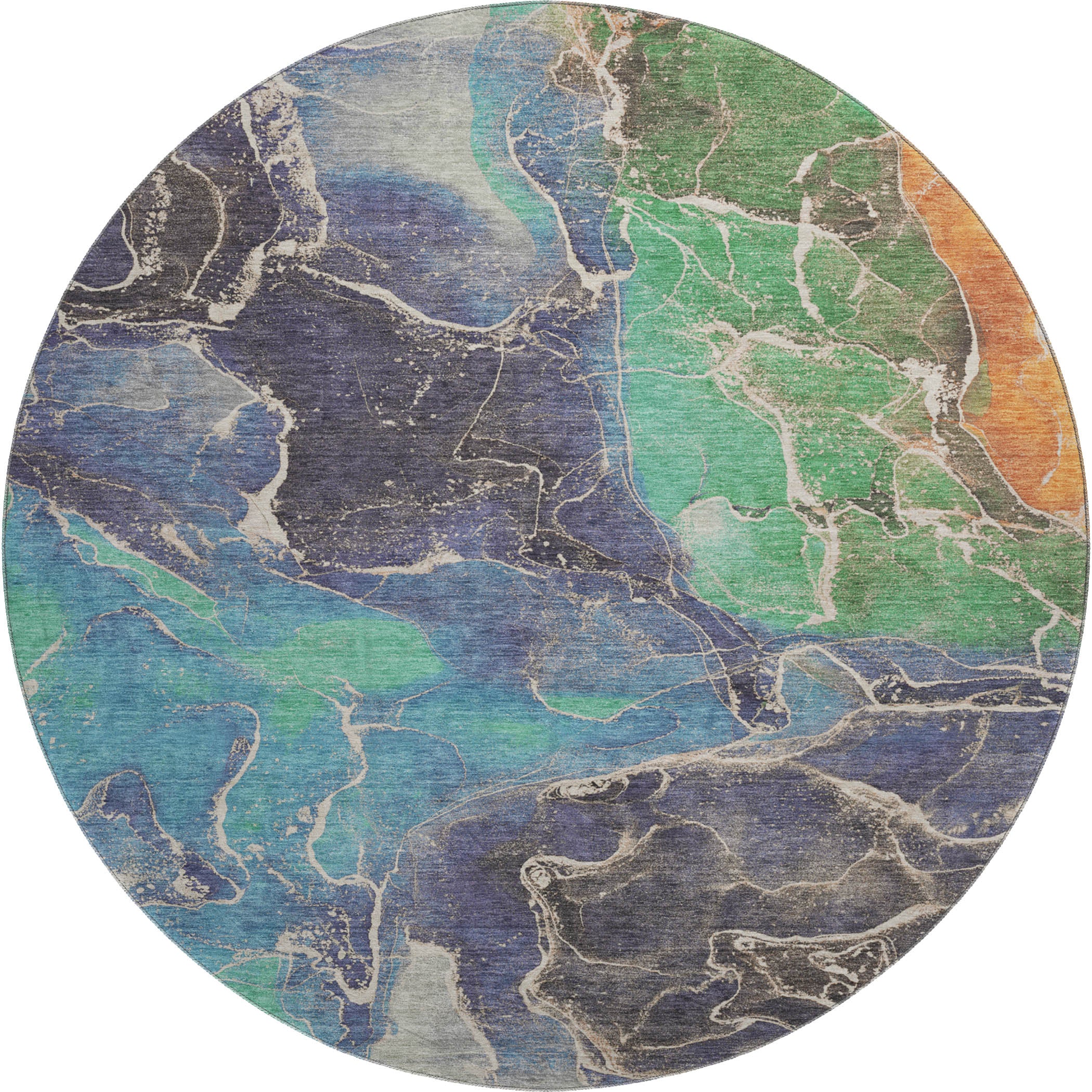 Colombo Machine Washable Transitional Blue Rug 8' x 8' #shape_Round