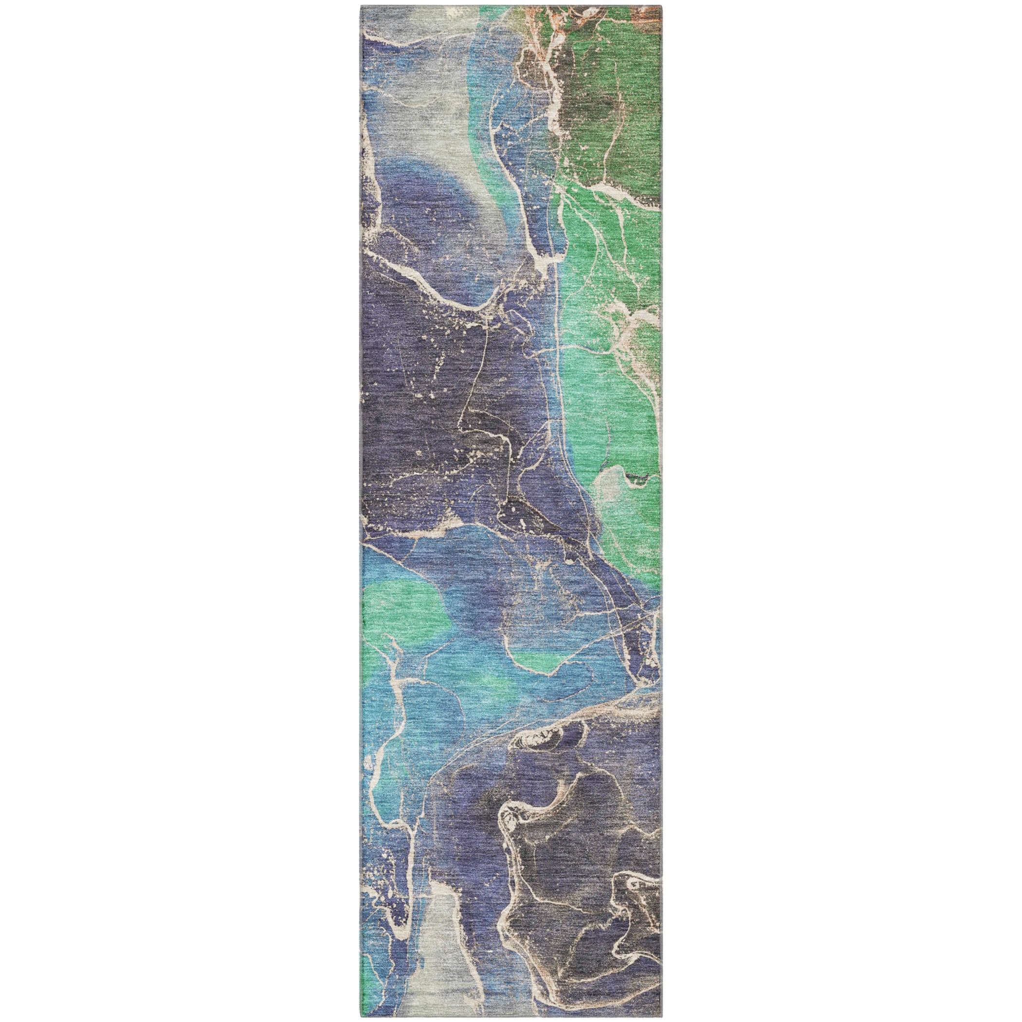 Colombo Machine Washable Transitional Blue Rug 2'3" x 7'6" #shape_Runner