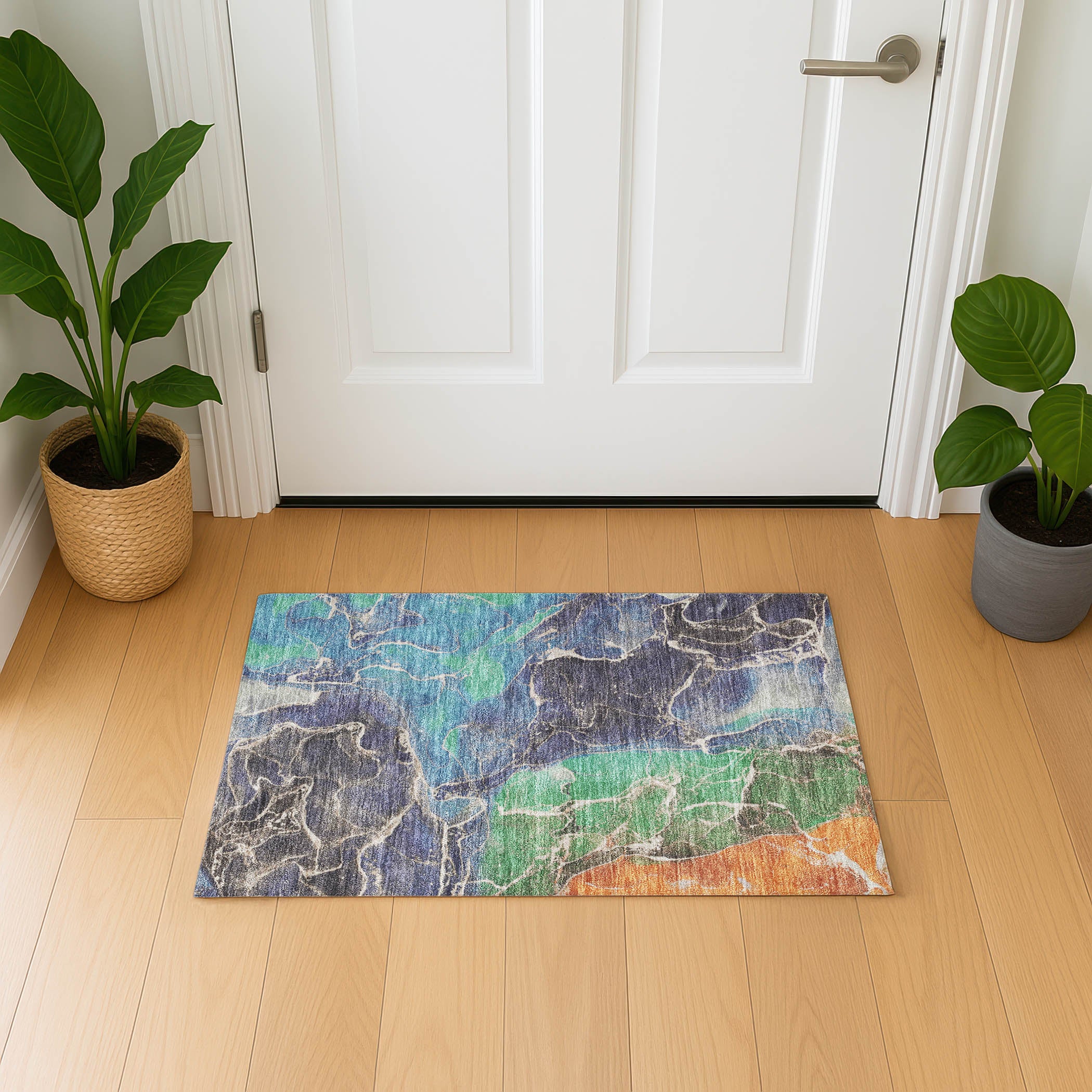 Colombo Machine Washable Transitional Blue Rug 1'8" x 2'6" #shape_Rectangle