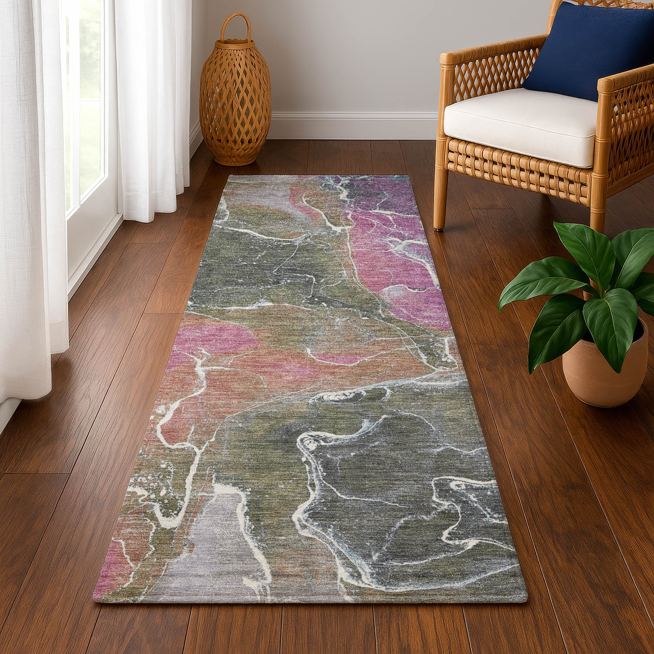 Colombo Machine Washable Transitional Brown Rug 2'3" x 7'6" #shape_Runner