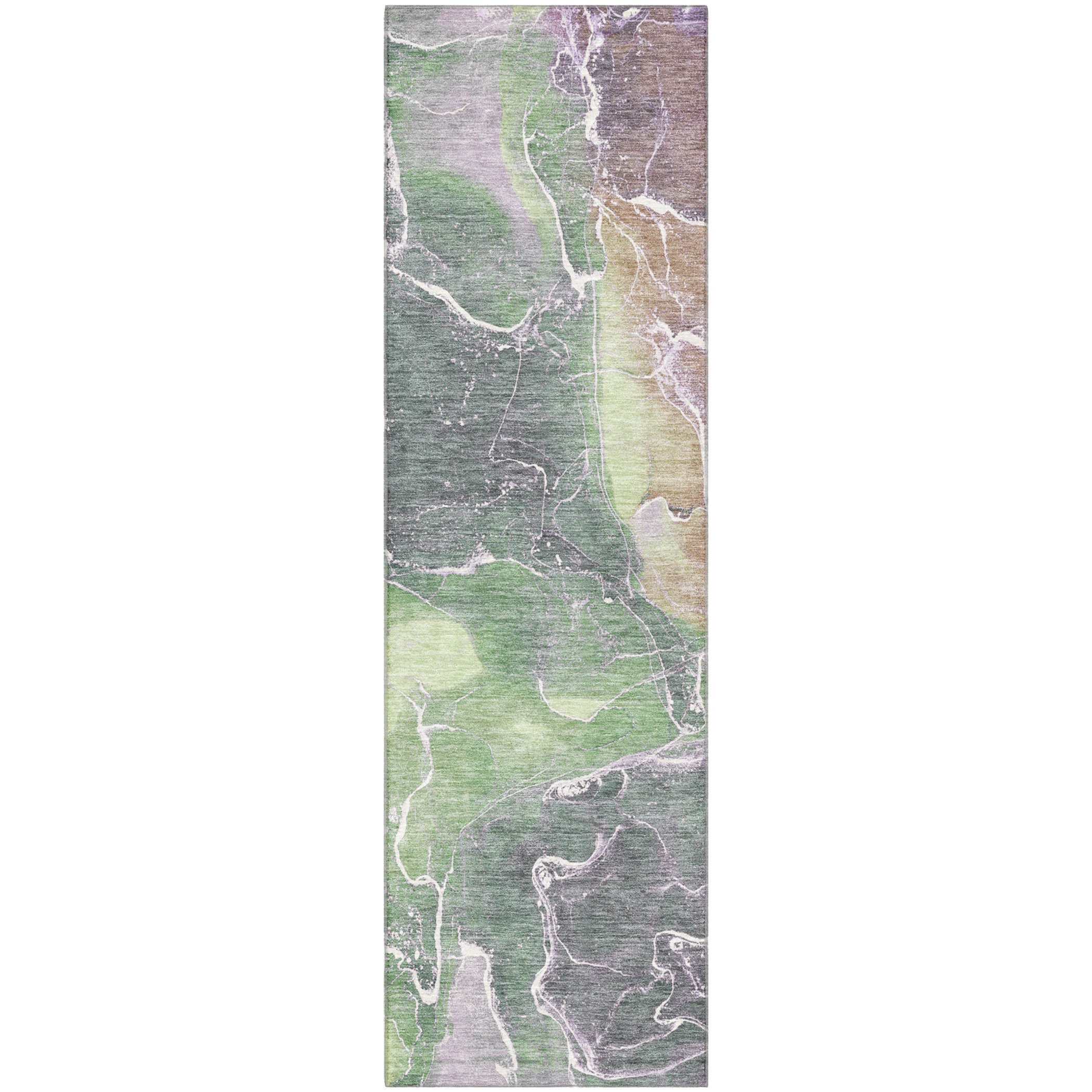 Colombo Machine Washable Transitional Green Rug 2'3" x 7'6" #shape_Runner