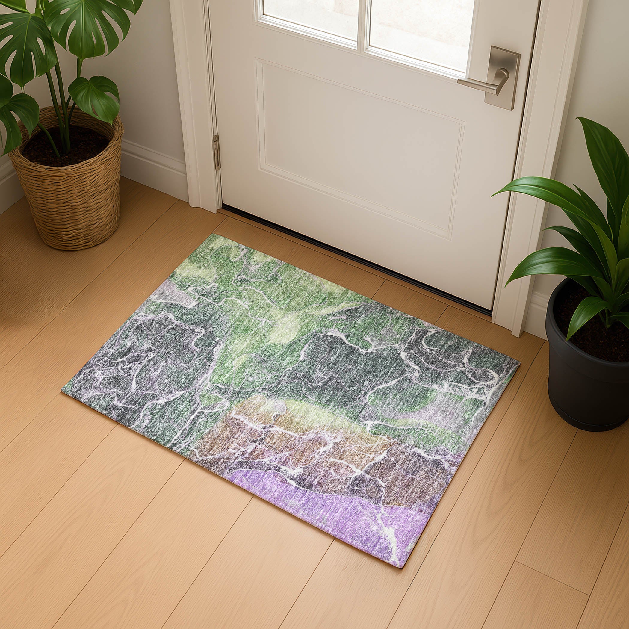 Colombo Machine Washable Transitional Green Rug 1'8" x 2'6" #shape_Rectangle