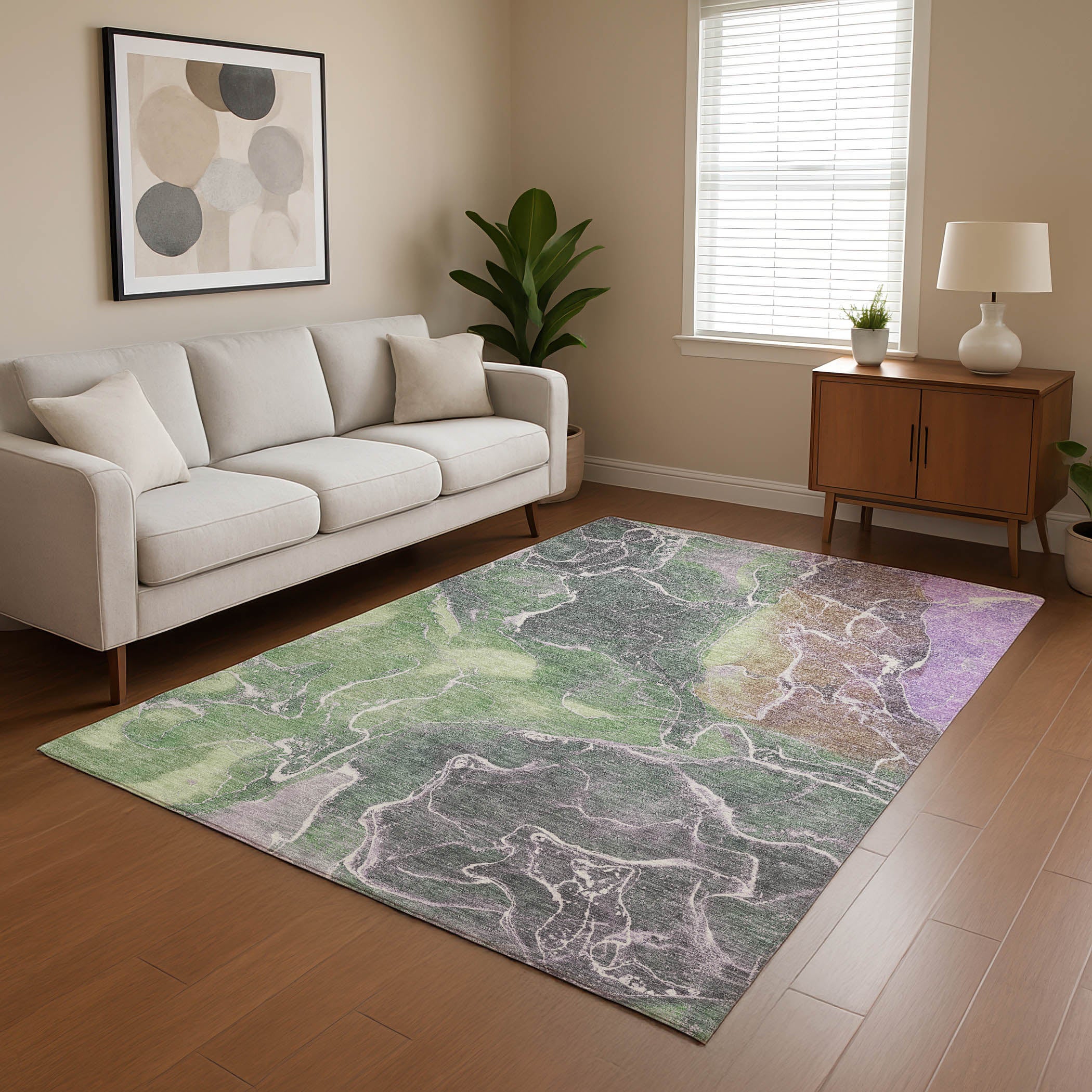 Colombo Machine Washable Transitional Green Rug 2'6" x 3'10" #shape_Rectangle