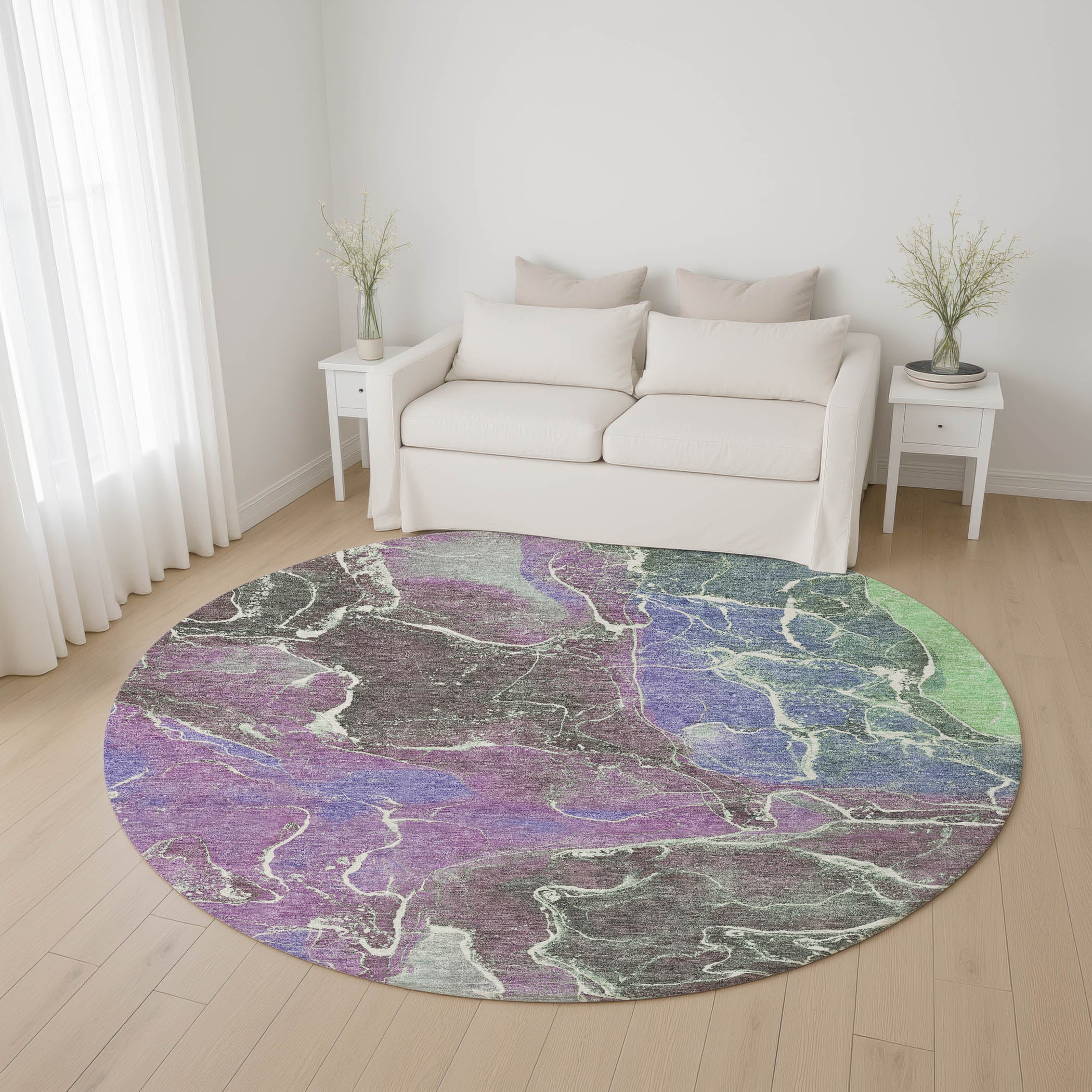 Colombo Machine Washable Transitional Purple Rug 8' x 8' #shape_Round