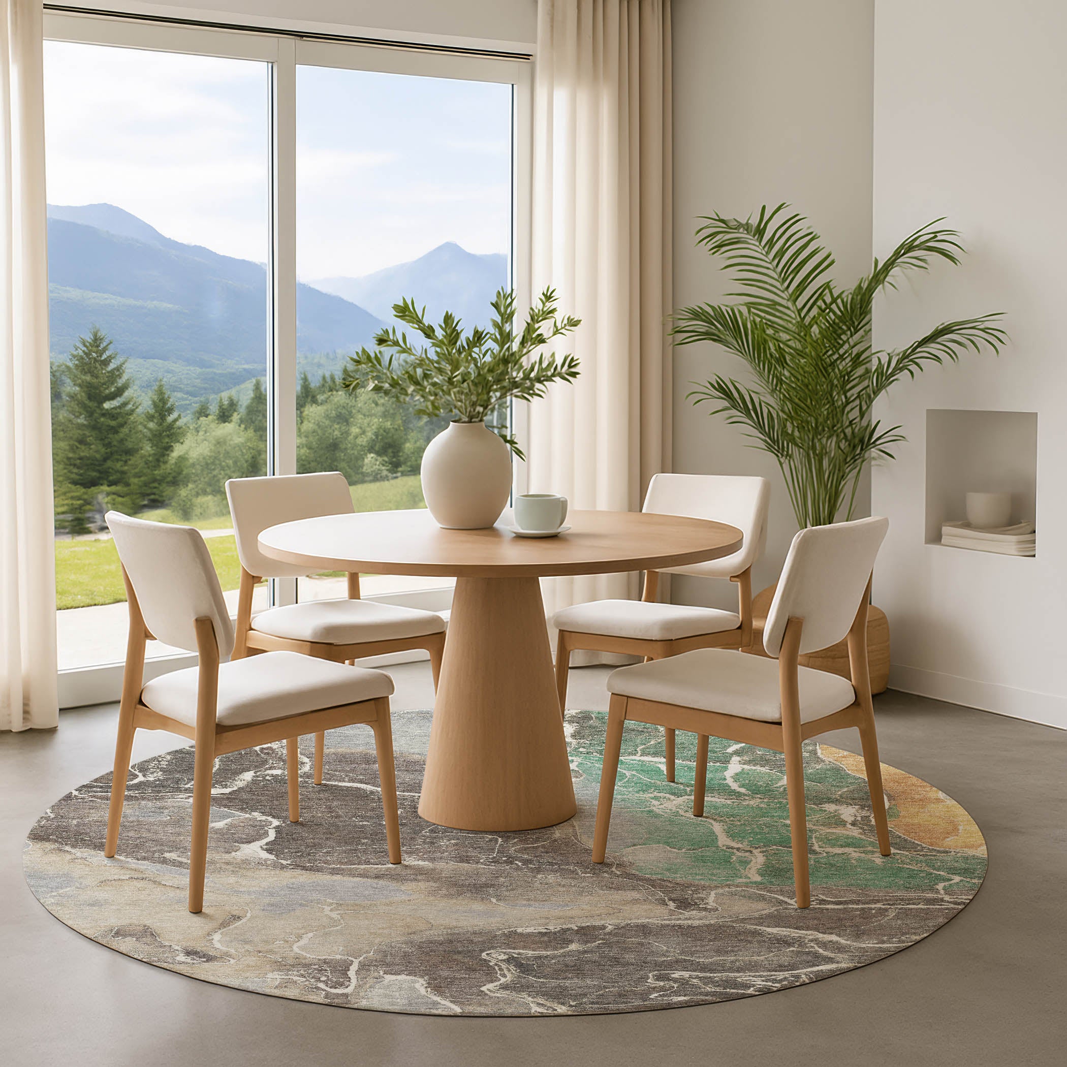Colombo Machine Washable Transitional Taupe Brown Rug 8' x 8' #shape_Round