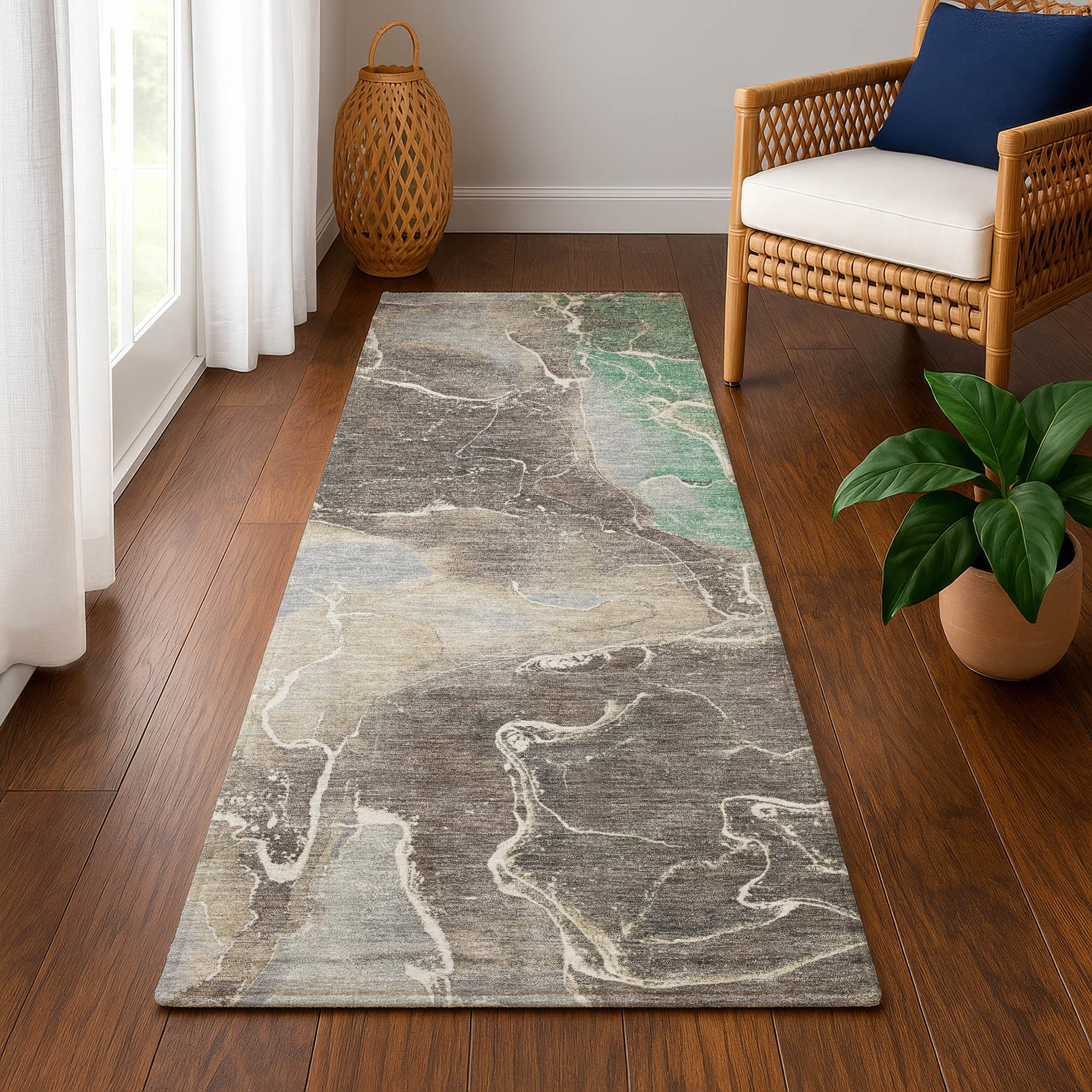 Colombo Machine Washable Transitional Taupe Brown Rug 2'3" x 7'6" #shape_Runner