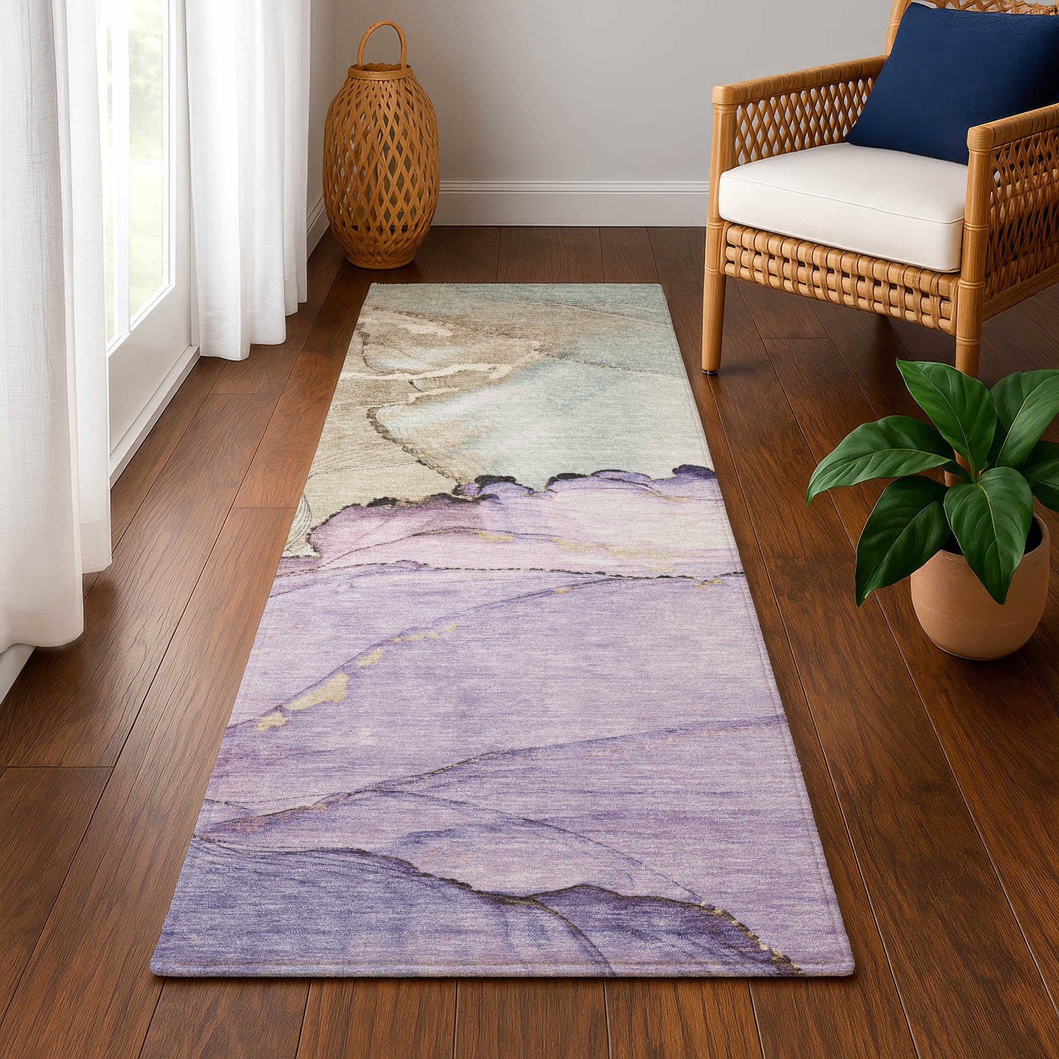 Bruges Machine Washable Transitional Lavender Purple Rug 2'3" x 7'6" #shape_Runner