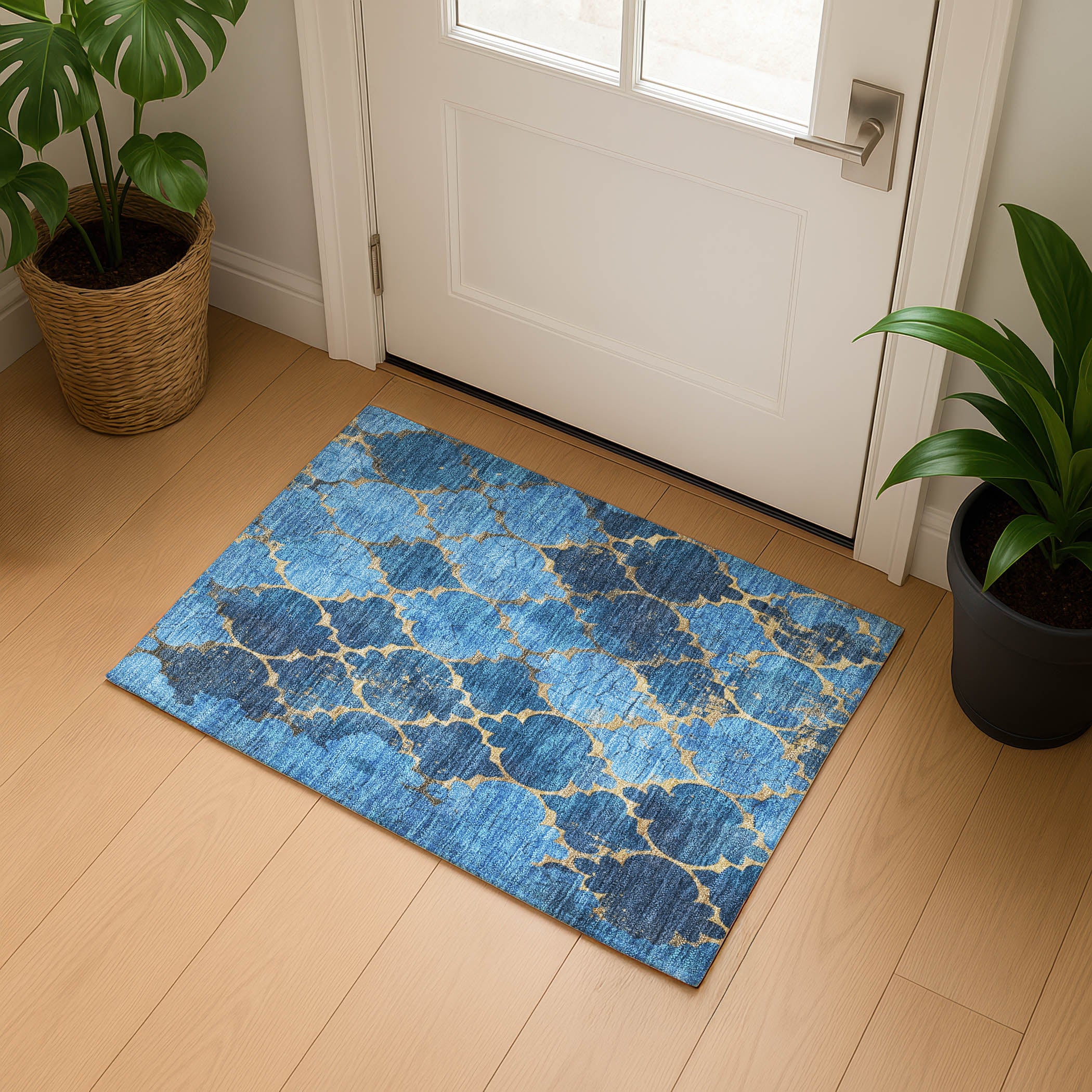 Florence Machine Washable Transitional Blue Rug 1'8" x 2'6" #shape_Rectangle