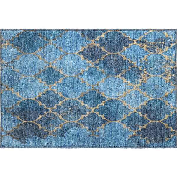 Florence Machine Washable Transitional Blue Rug 1'8" x 2'6"