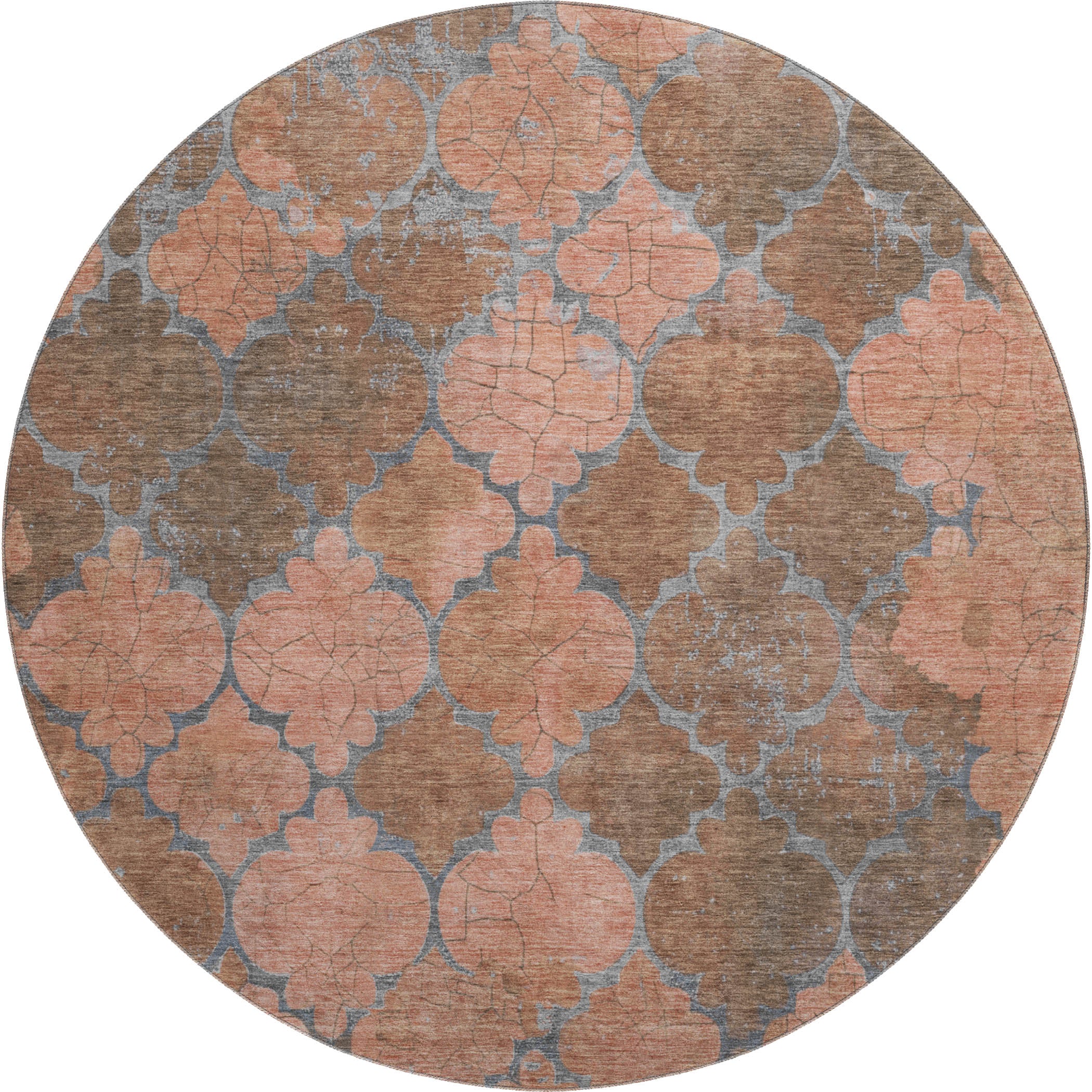 Florence Machine Washable Transitional Copper Orange Rug 8' x 8' #shape_Round