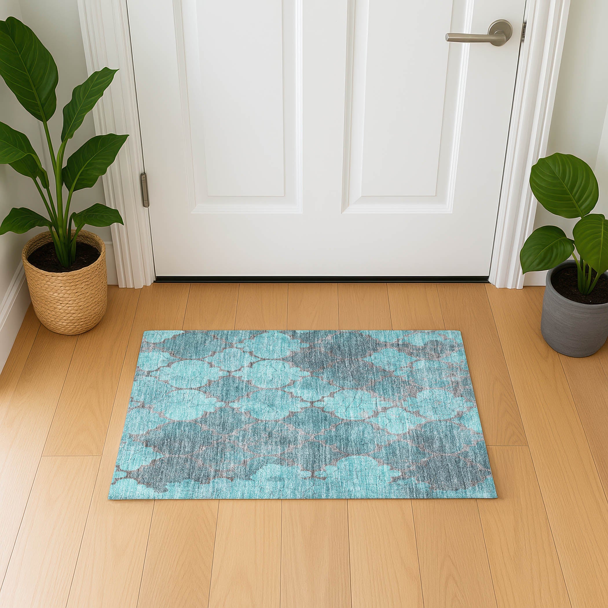 Florence Machine Washable Transitional Teal Rug 1'8" x 2'6" #shape_Rectangle