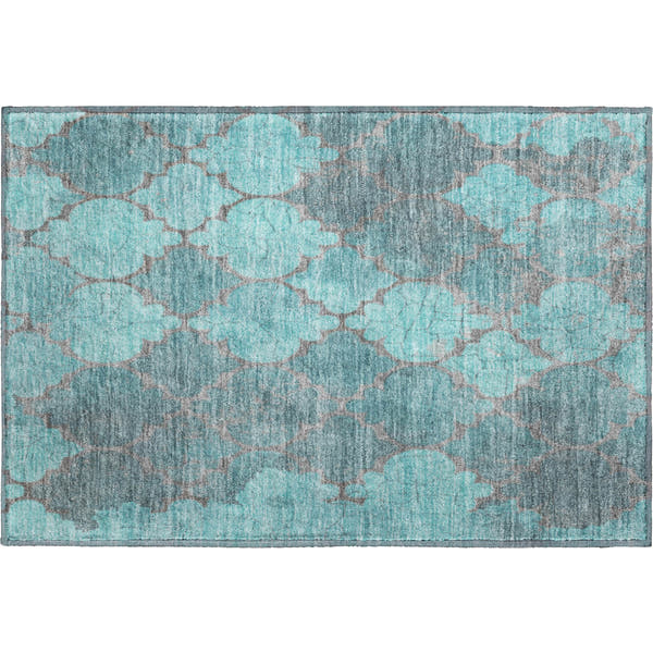 Florence Machine Washable Transitional Teal Rug 1'8" x 2'6"