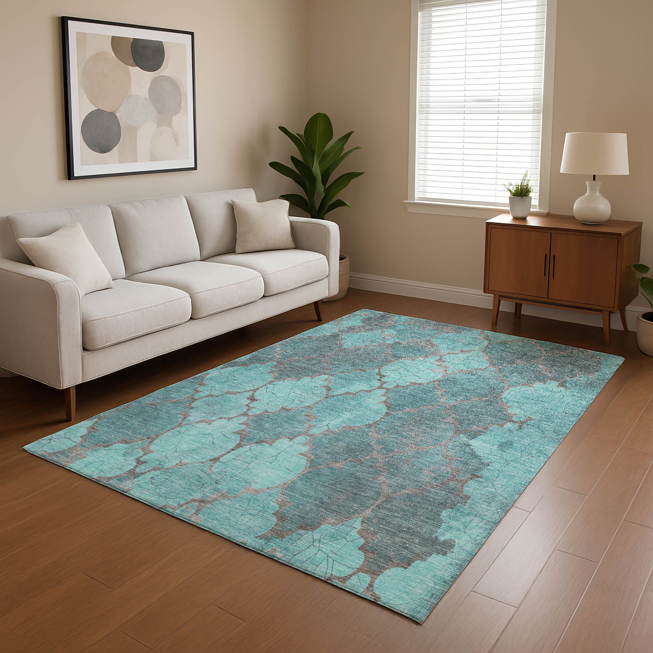 Florence Machine Washable Transitional Teal Rug 2'6" x 3'10" #shape_Rectangle