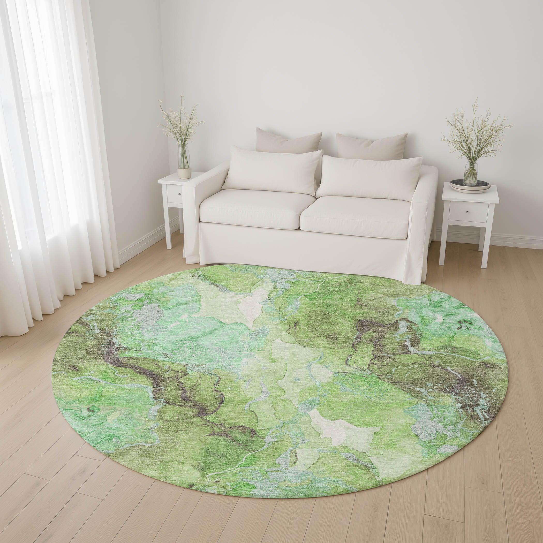 Montevideo Machine Washable Transitional Green Rug 8' x 8' #shape_Round