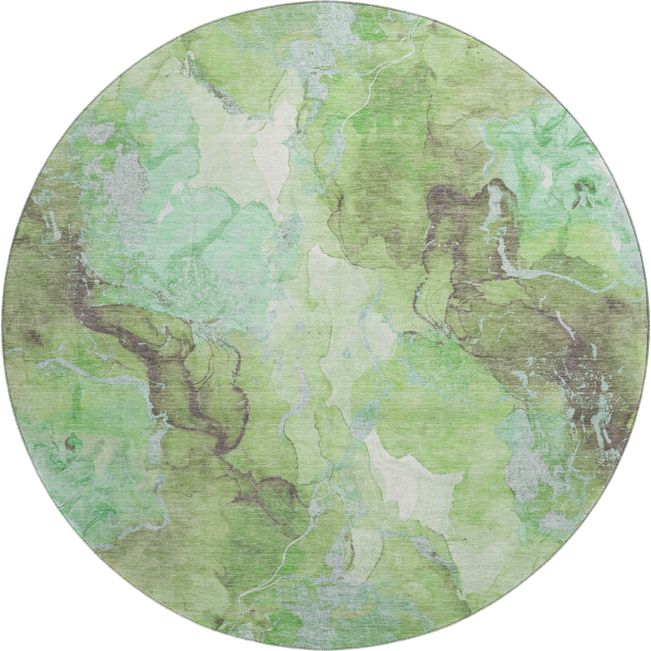 Montevideo Machine Washable Transitional Green Rug 8' x 8' #shape_Round