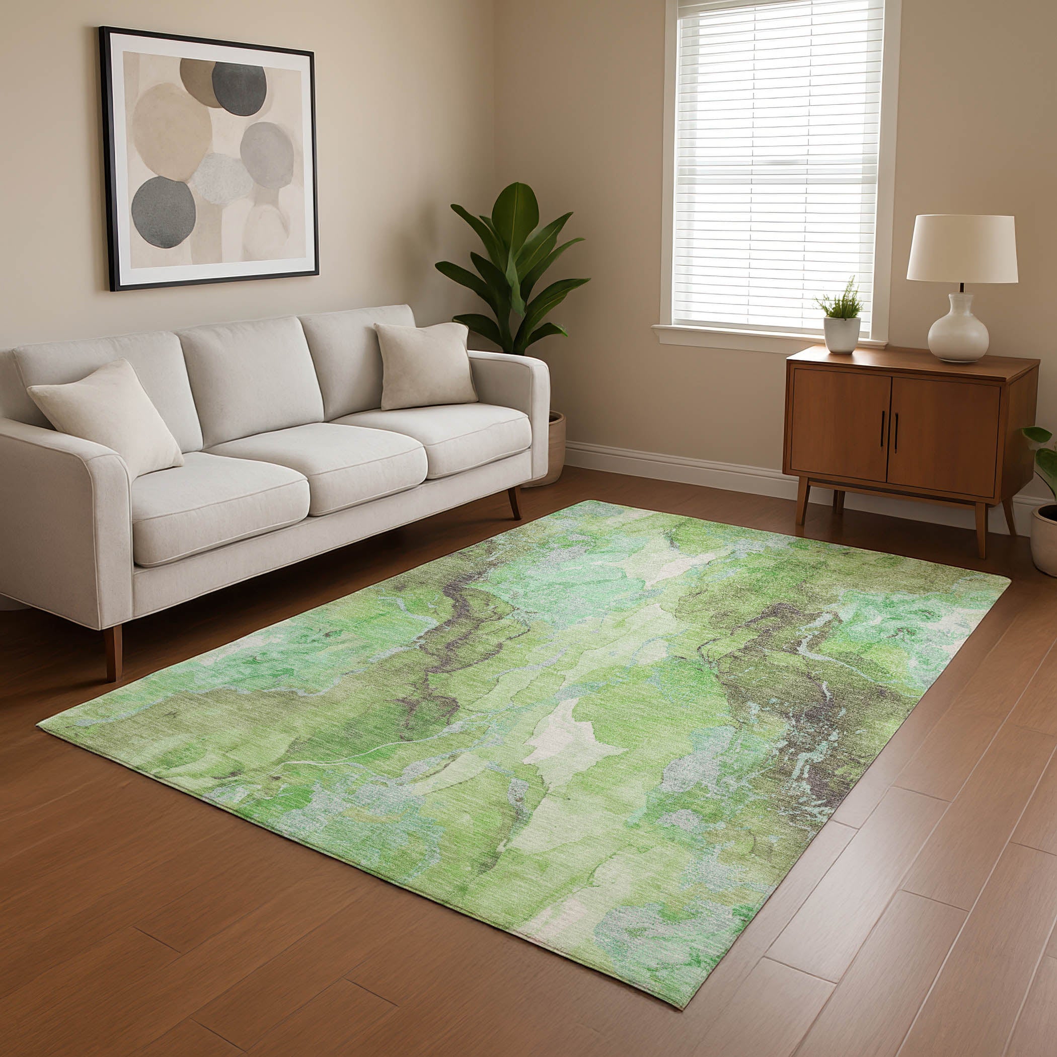 Montevideo Machine Washable Transitional Green Rug 2'6" x 3'10" #shape_Rectangle
