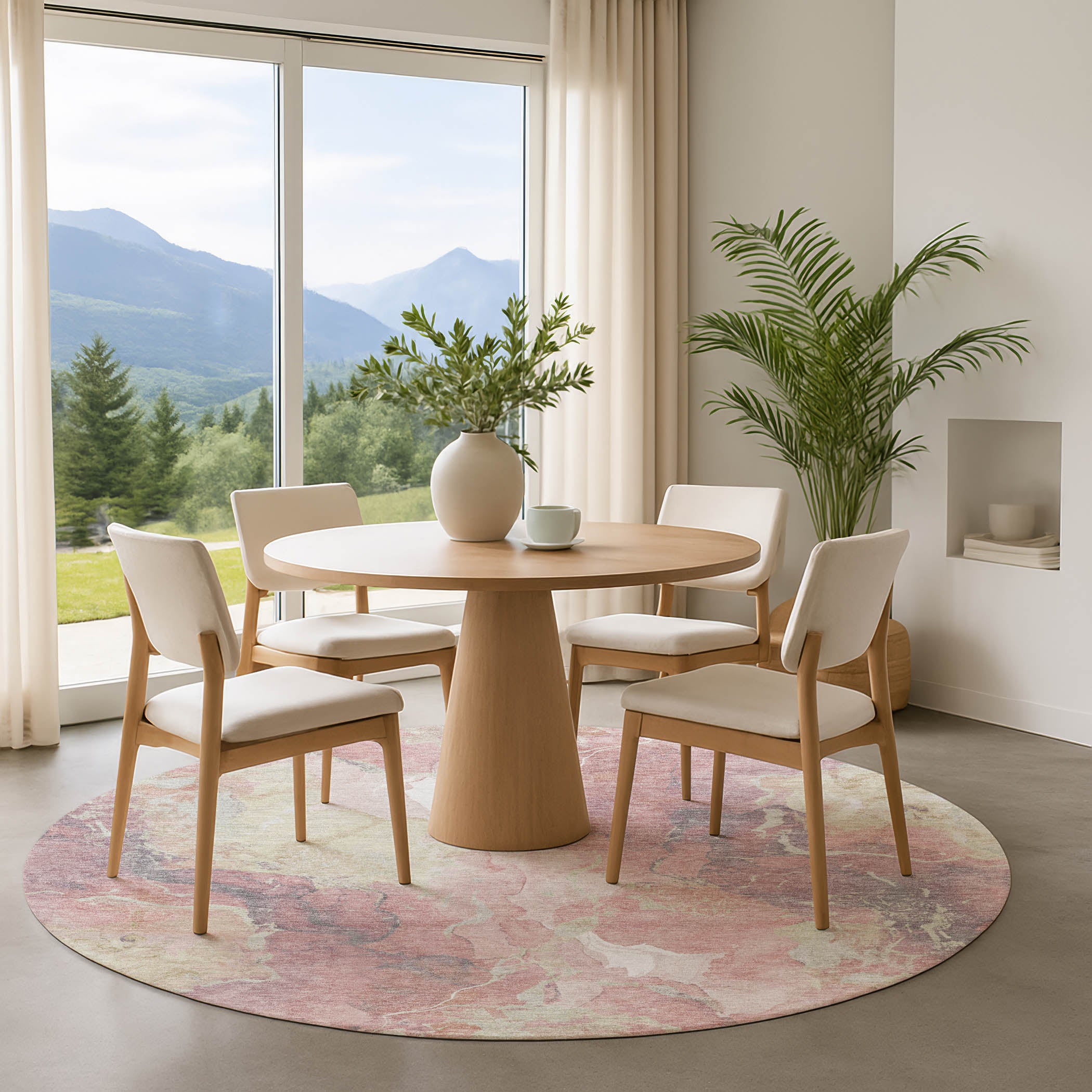 Montevideo Machine Washable Transitional Pink Rug 8' x 8' #shape_Round
