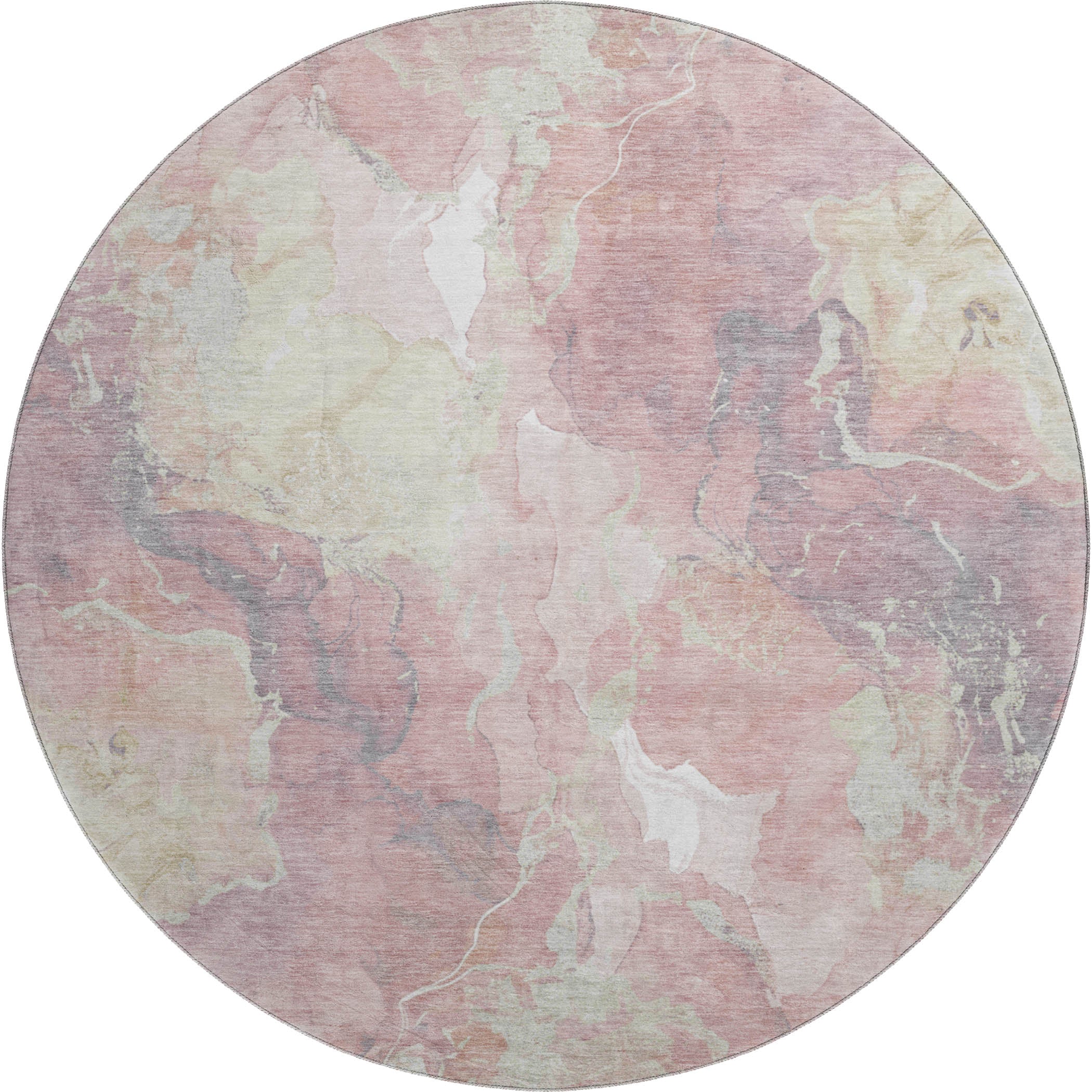 Montevideo Machine Washable Transitional Pink Rug 8' x 8' #shape_Round