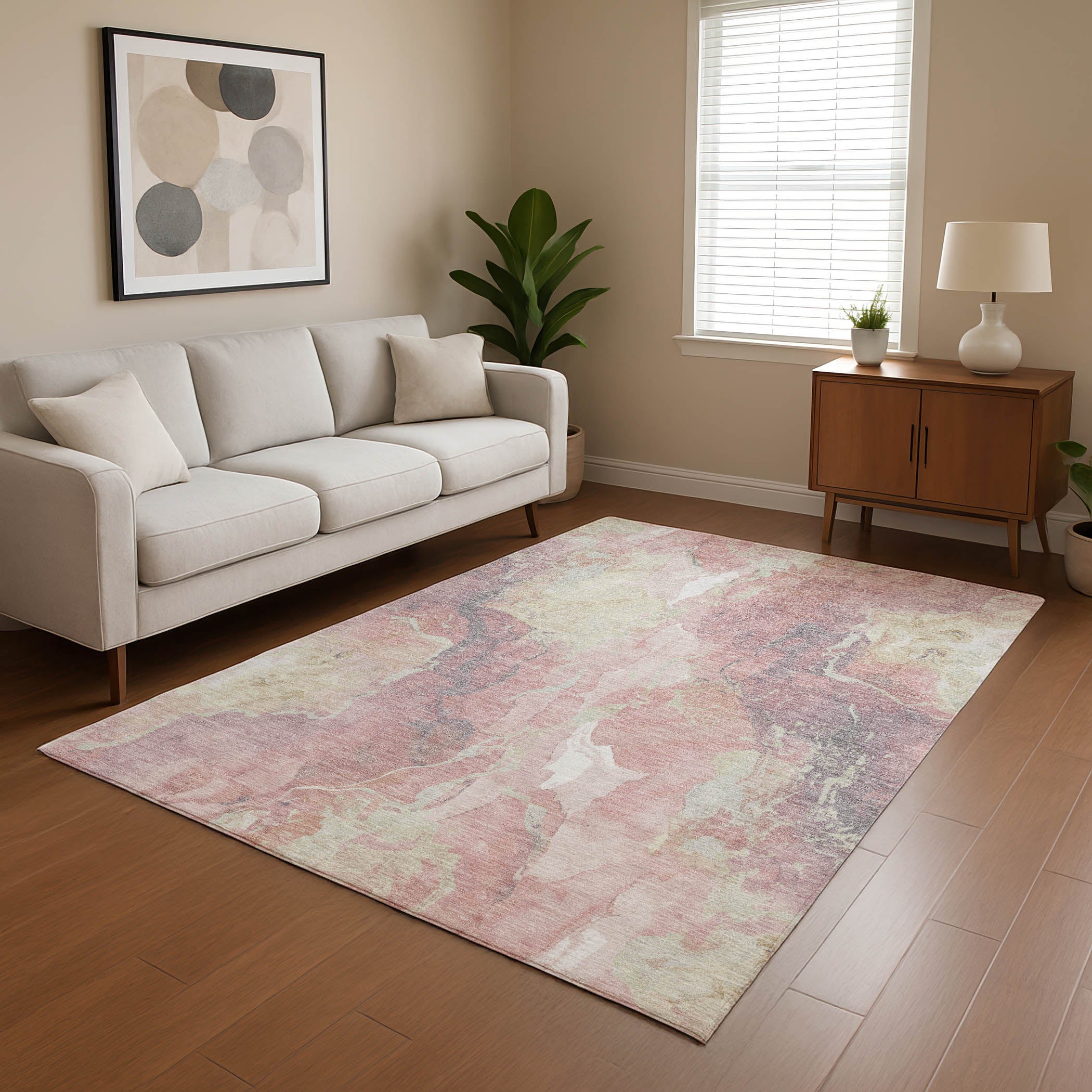 Montevideo Machine Washable Transitional Pink Rug 2'6" x 3'10" #shape_Rectangle
