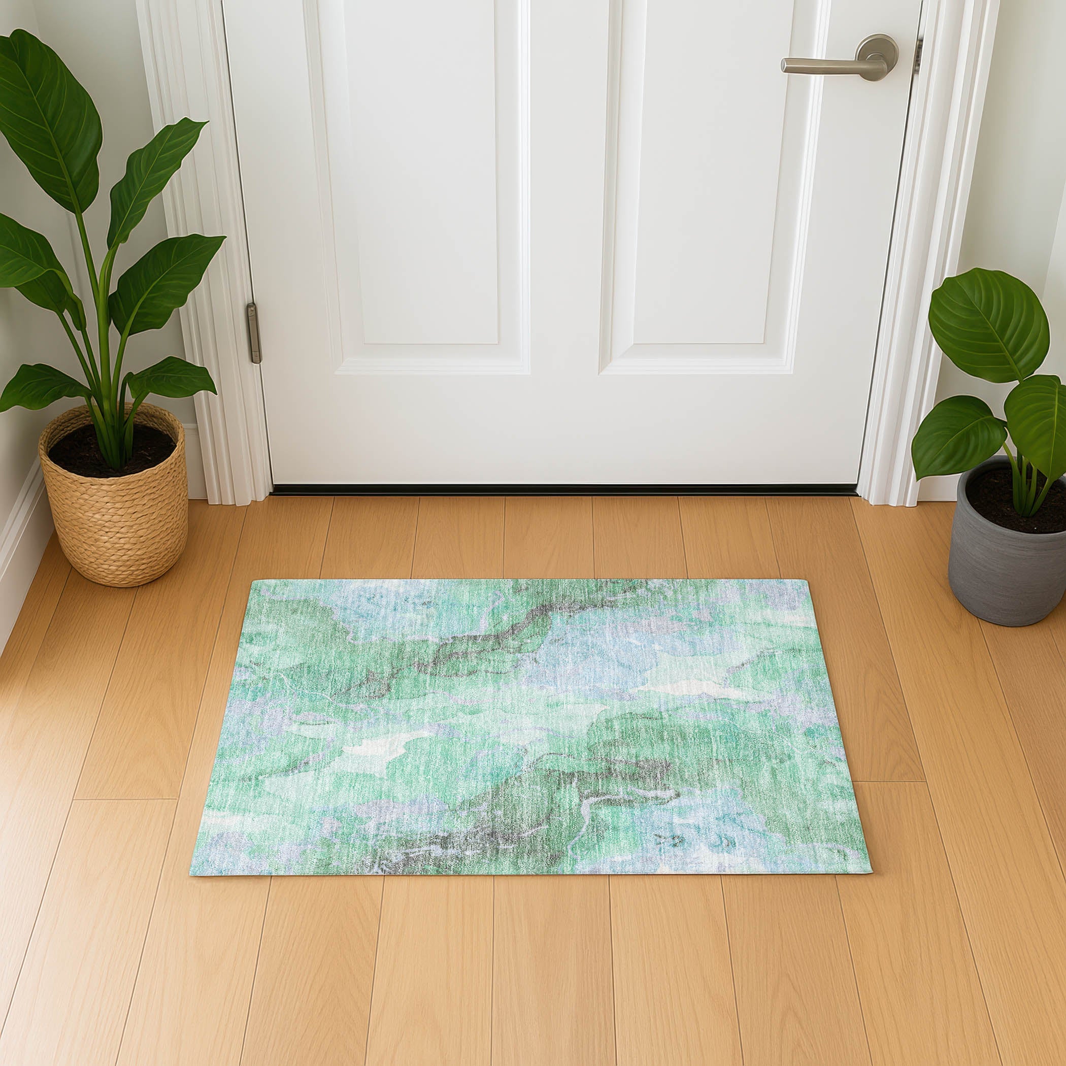 Montevideo Machine Washable Transitional Seafoam Blue Rug 1'8" x 2'6" #shape_Rectangle