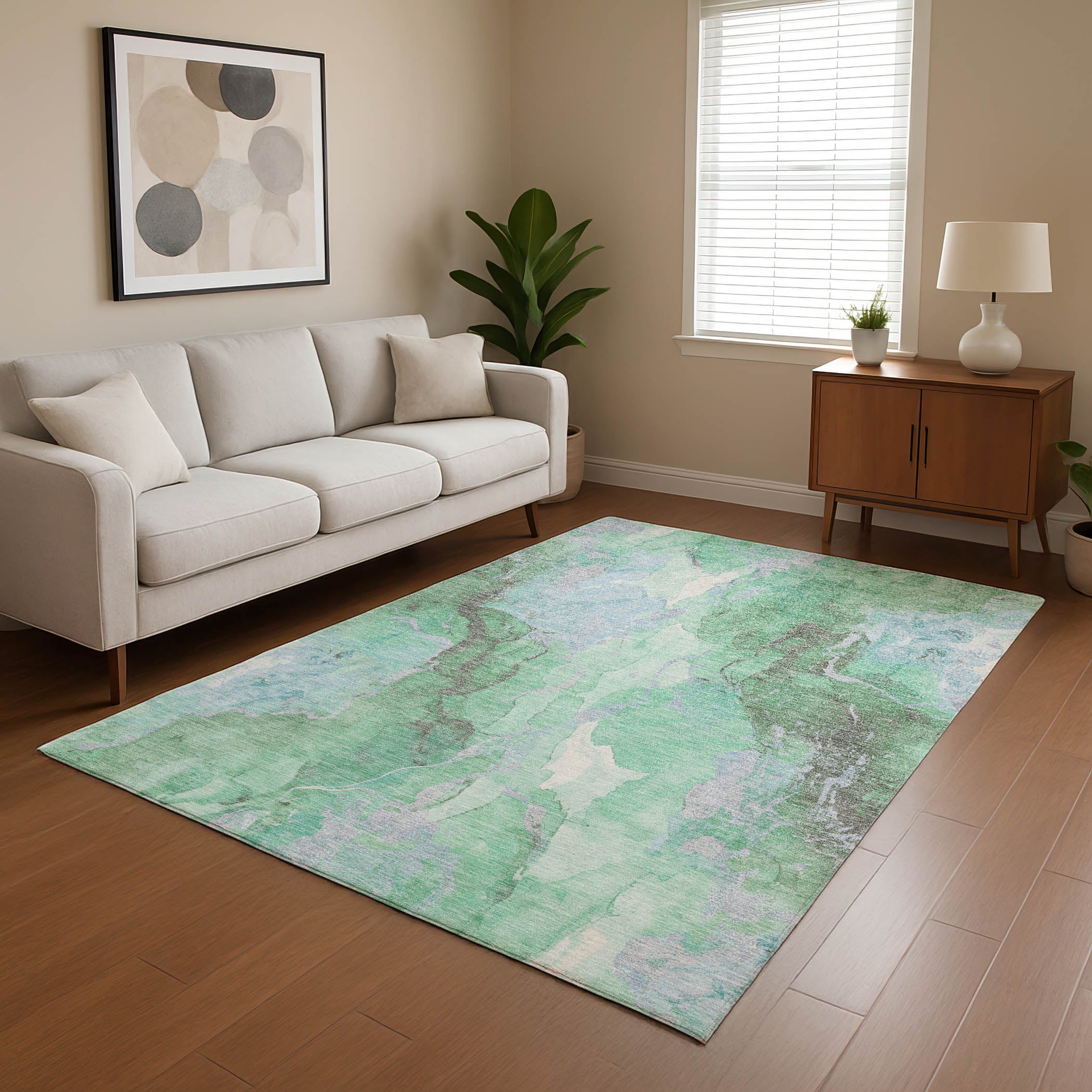 Montevideo Machine Washable Transitional Seafoam Blue Rug 2'6" x 3'10" #shape_Rectangle