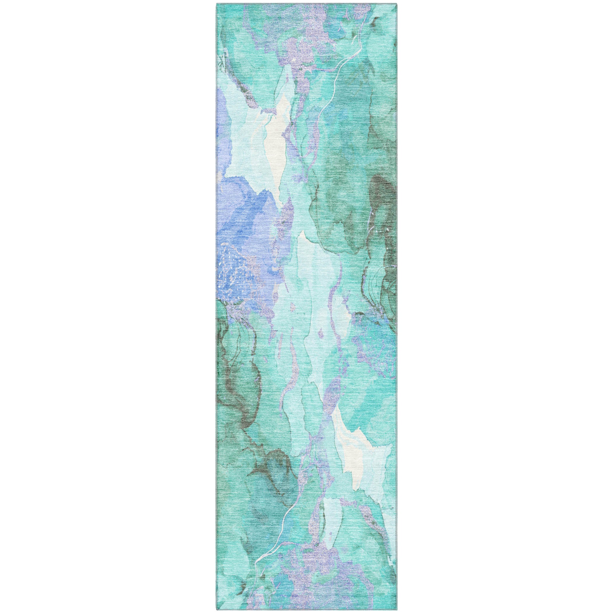 Montevideo Machine Washable Transitional Teal Rug 2'3" x 7'6" #shape_Runner
