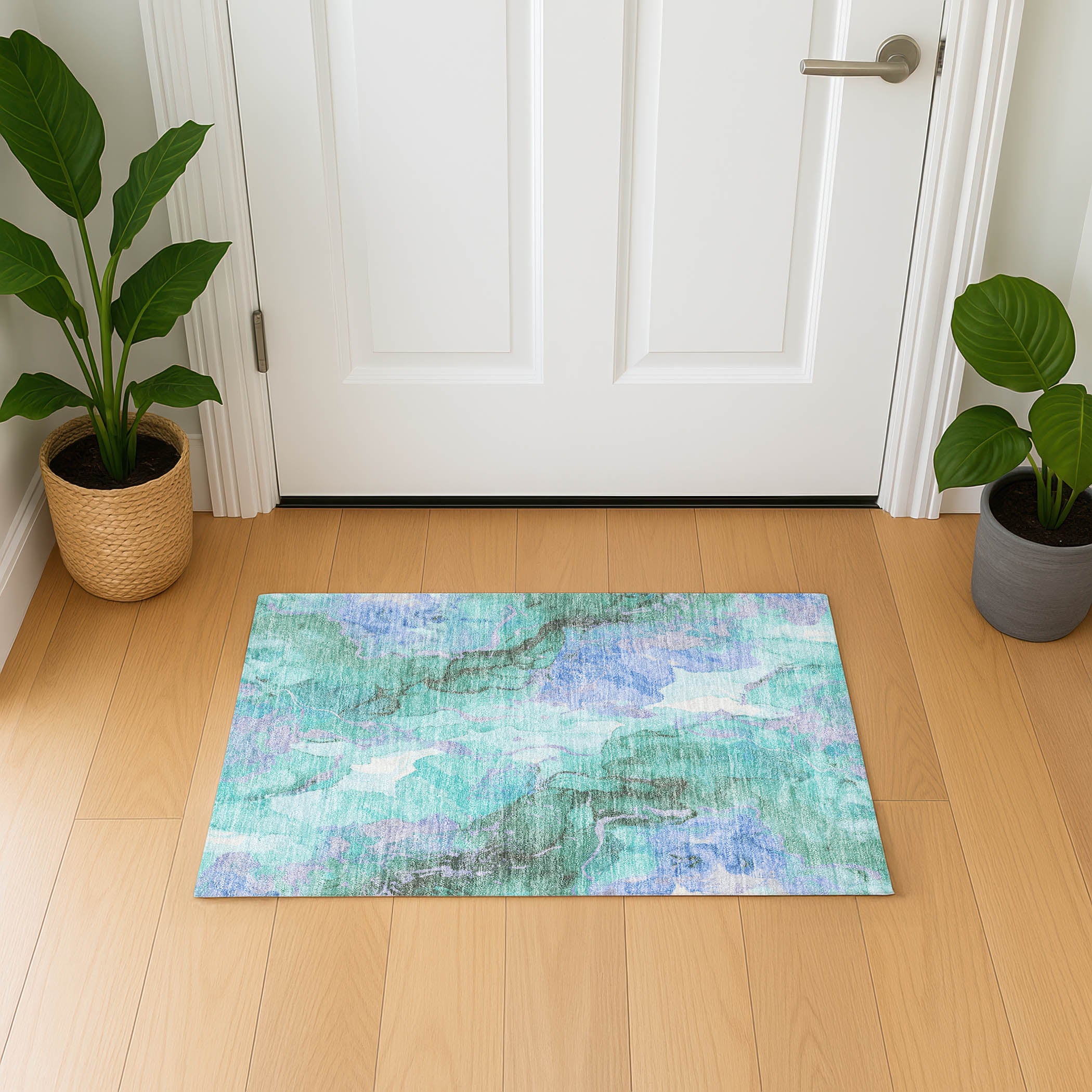 Montevideo Machine Washable Transitional Teal Rug 1'8" x 2'6" #shape_Rectangle