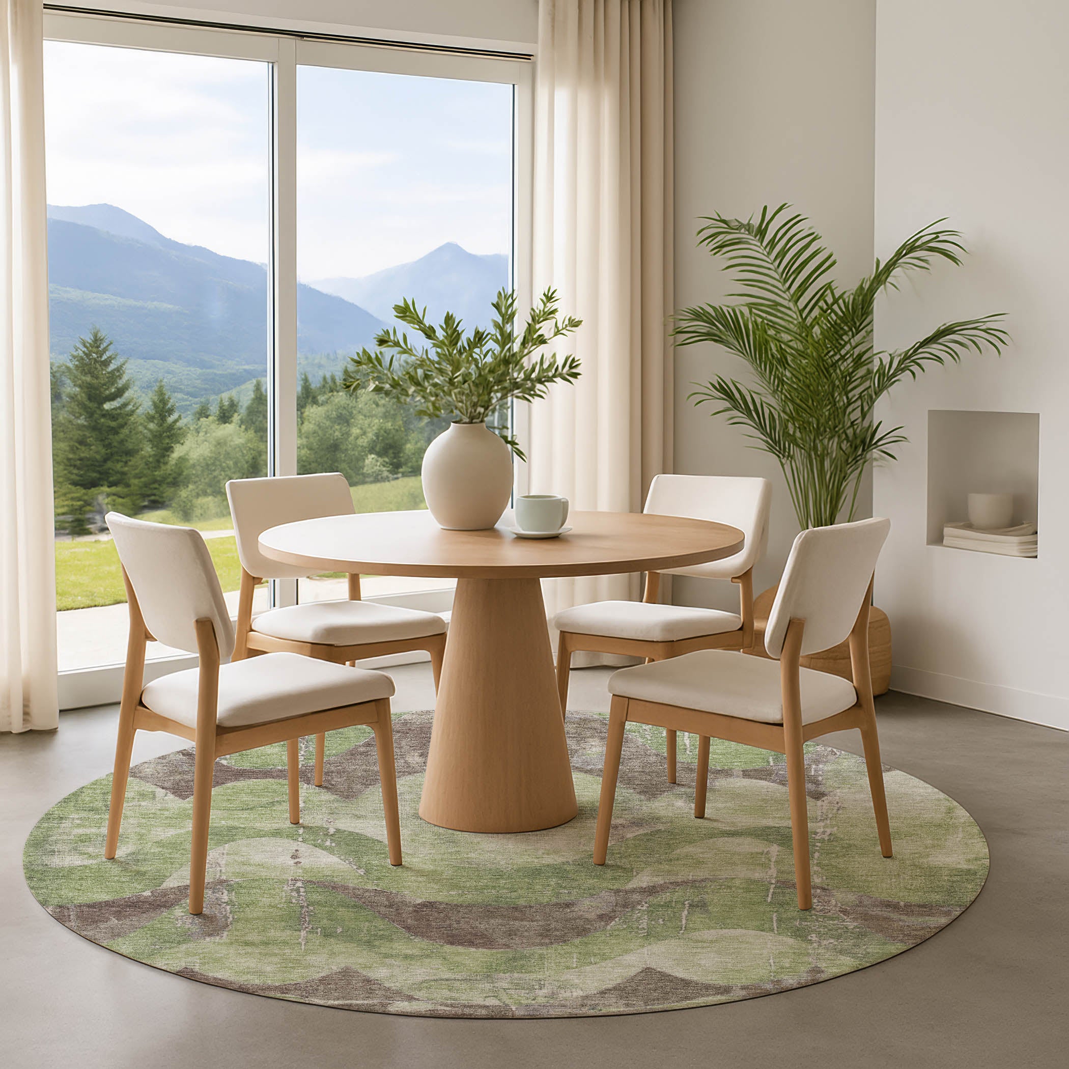 Sintra Machine Washable Transitional Aloe Green Rug 8' x 8' #shape_Round