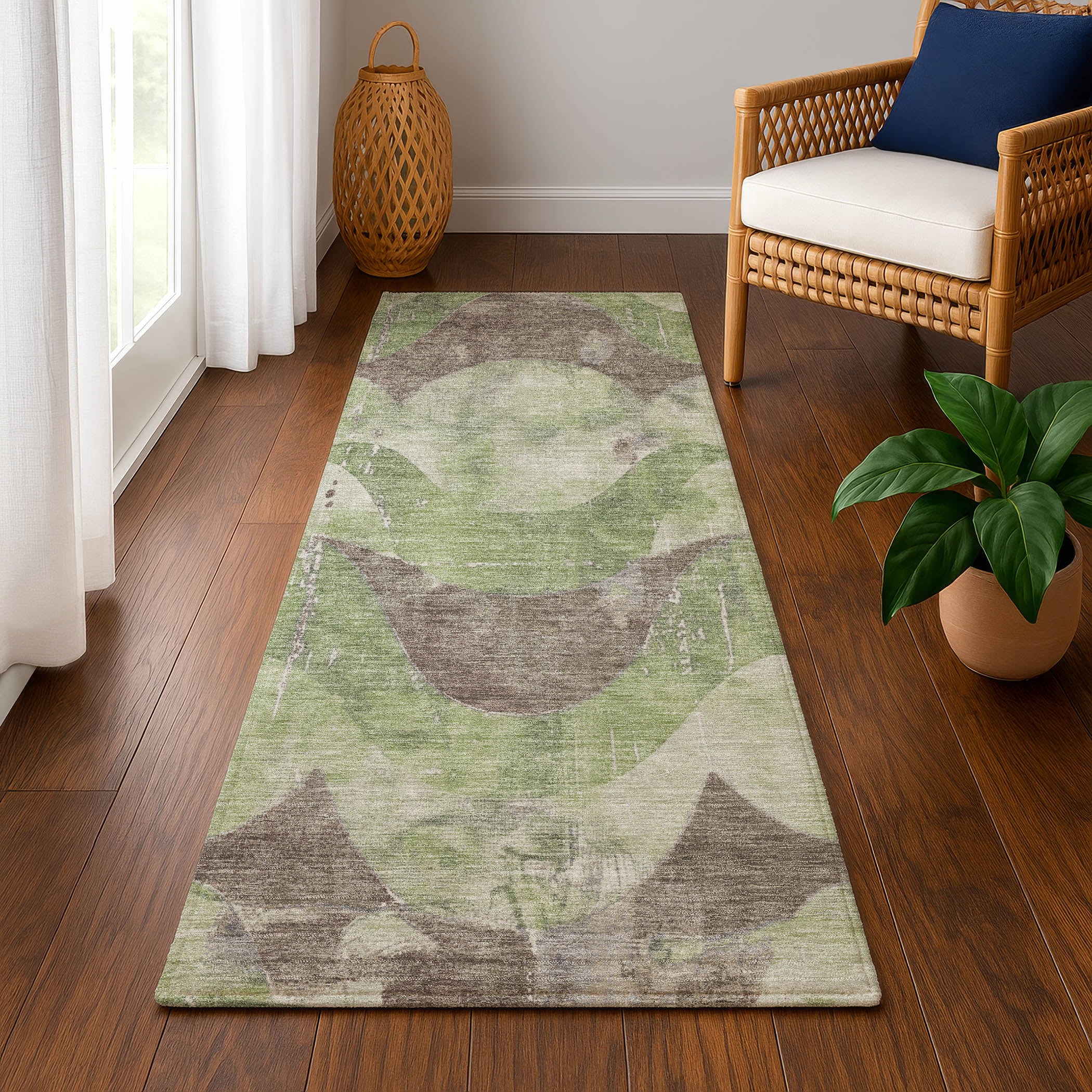 Sintra Machine Washable Transitional Aloe Green Rug 2'3" x 7'6" #shape_Runner