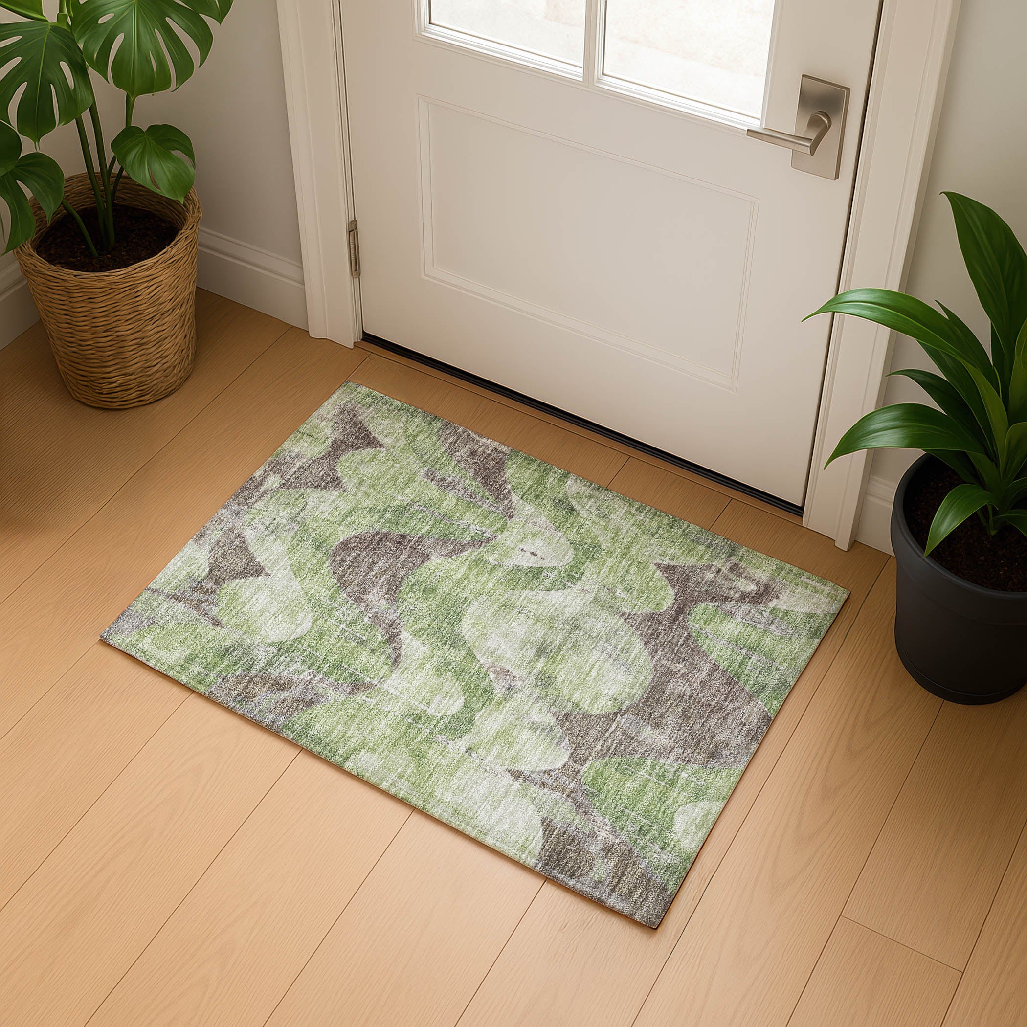 Sintra Machine Washable Transitional Aloe Green Rug 1'8" x 2'6" #shape_Rectangle