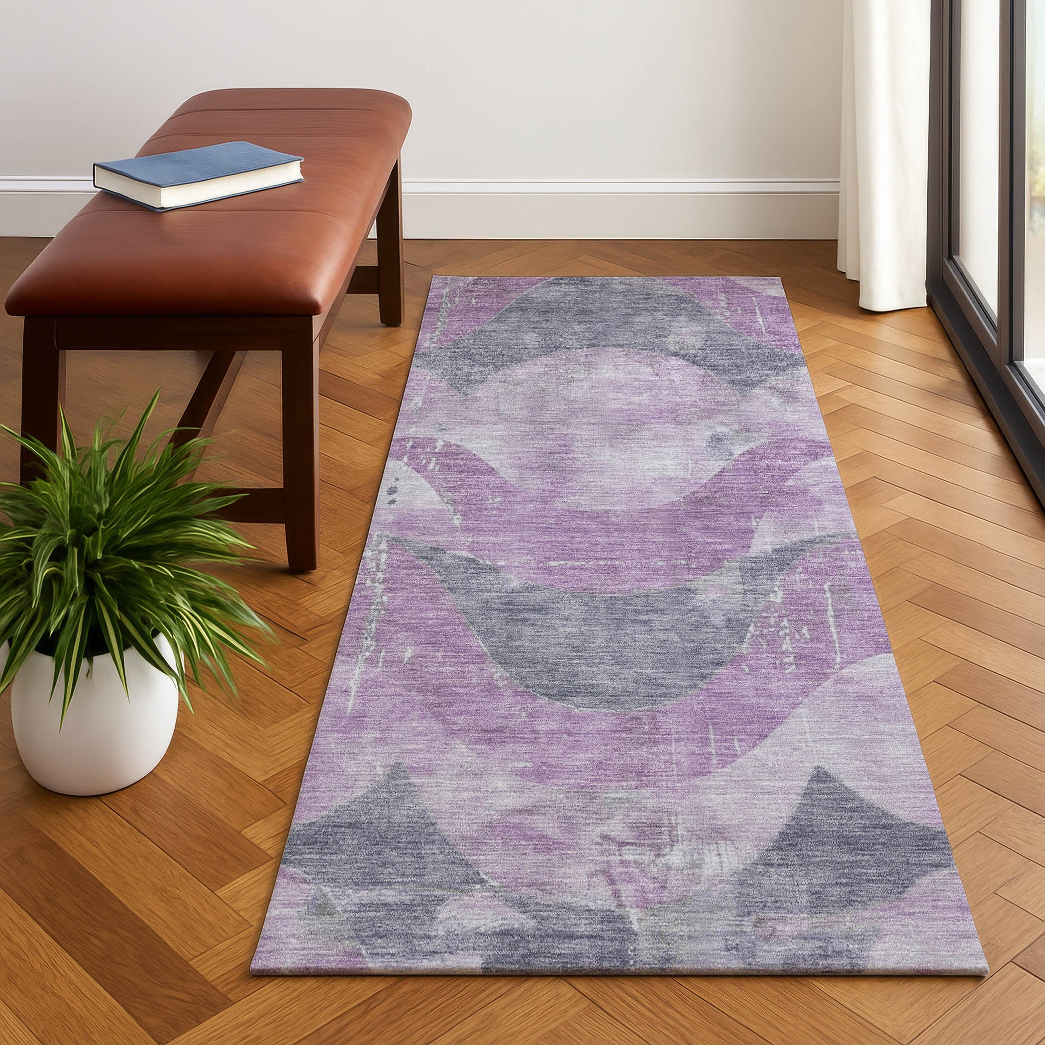 Sintra Machine Washable Transitional Lavender Purple Rug 2'3" x 7'6" #shape_Runner
