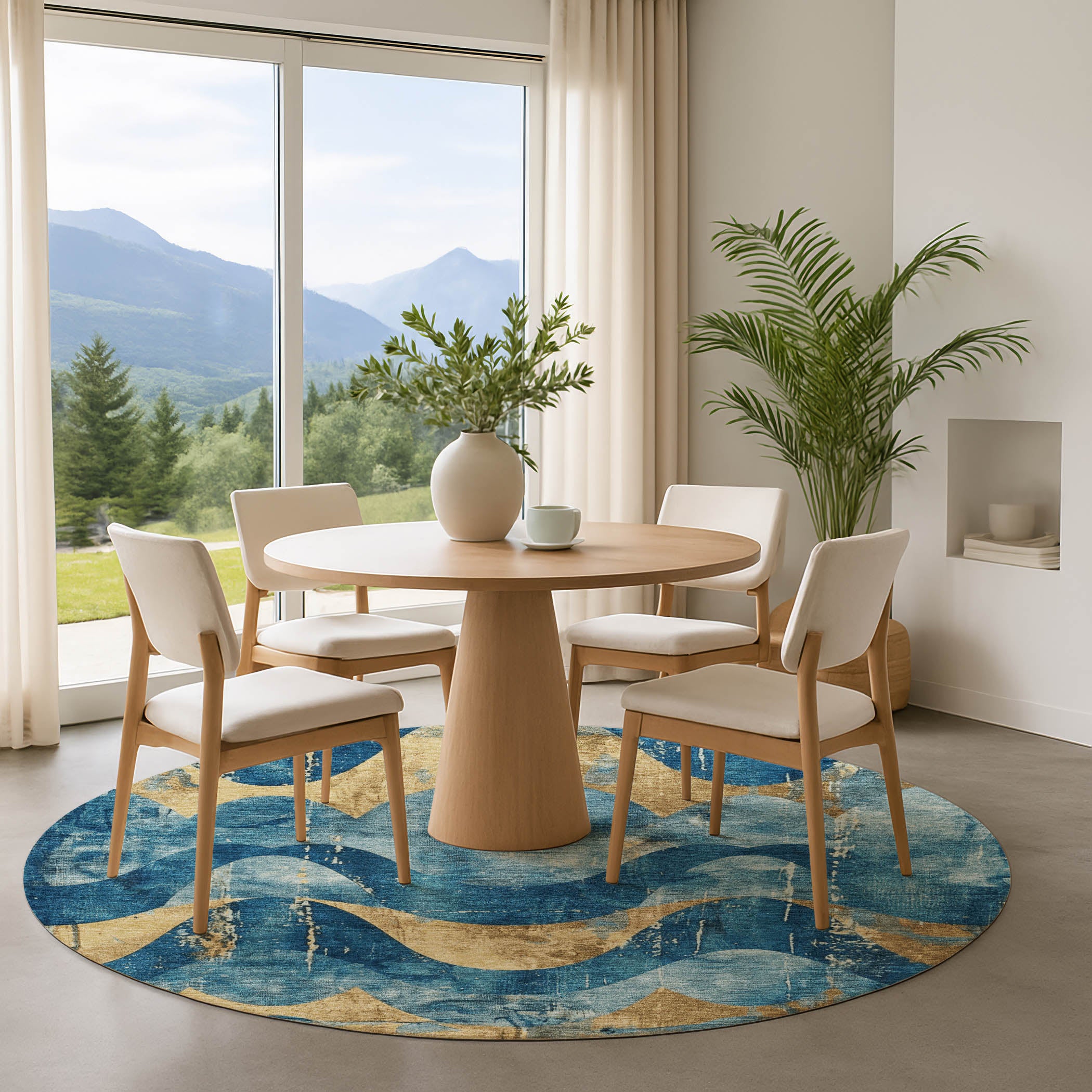 Sintra Machine Washable Transitional Teal Rug 8' x 8' #shape_Round