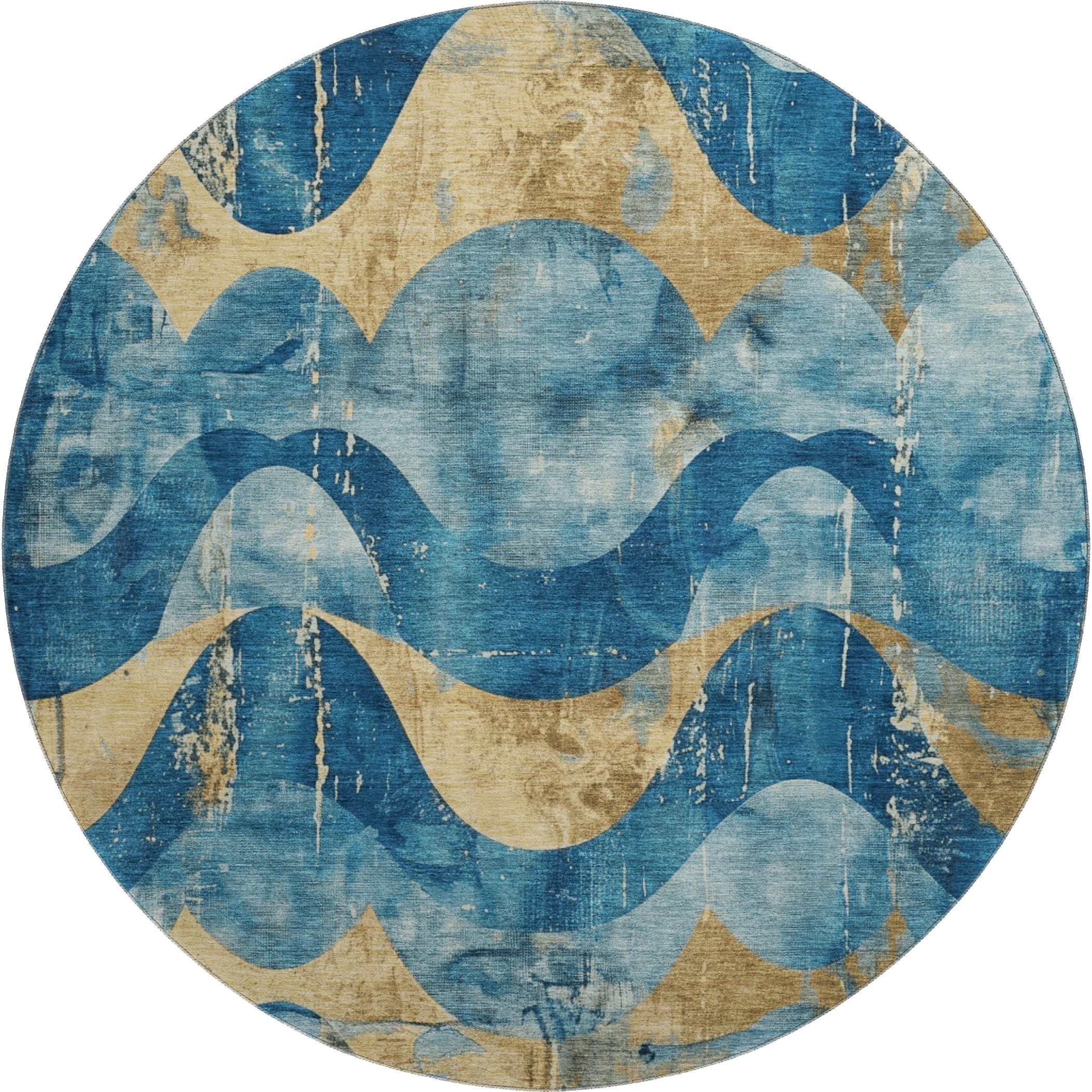 Sintra Machine Washable Transitional Teal Rug 8' x 8' #shape_Round