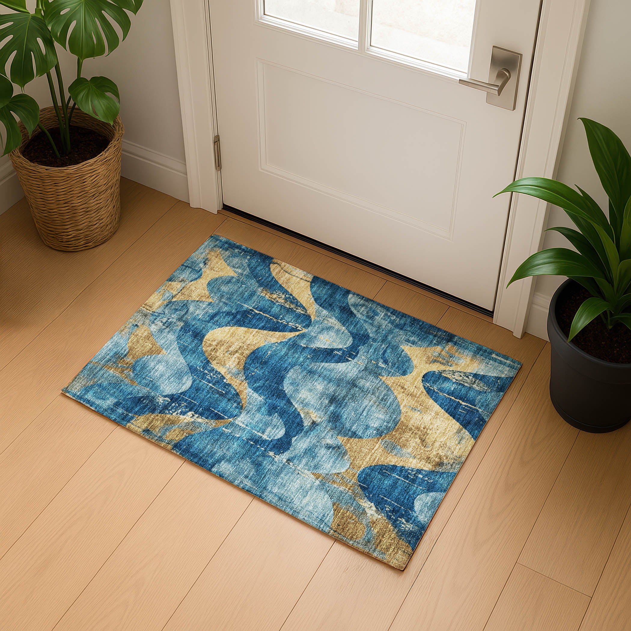 Sintra Machine Washable Transitional Teal Rug 1'8" x 2'6" #shape_Rectangle