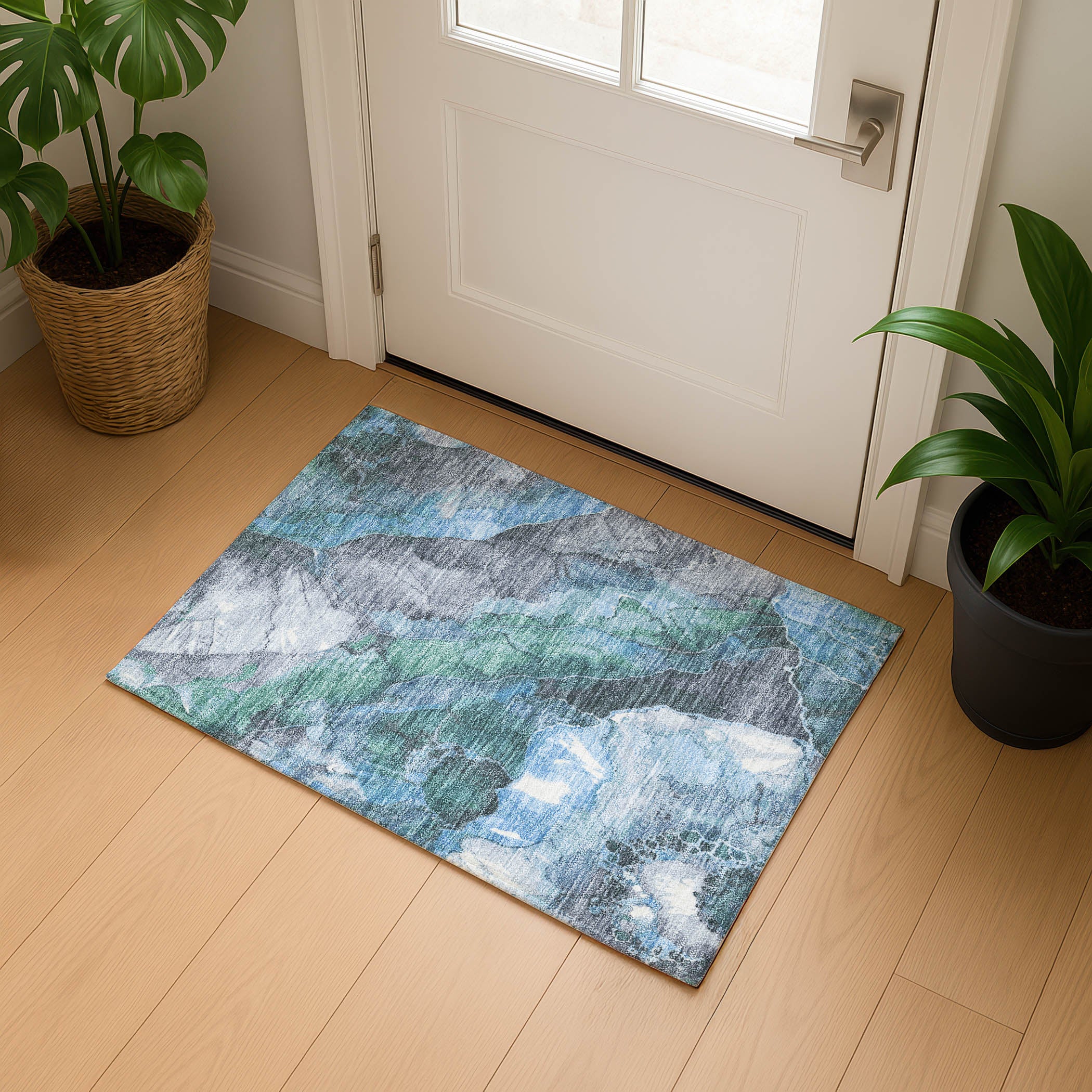 Lima Machine Washable Transitional Blue Rug 1'8" x 2'6" #shape_Rectangle