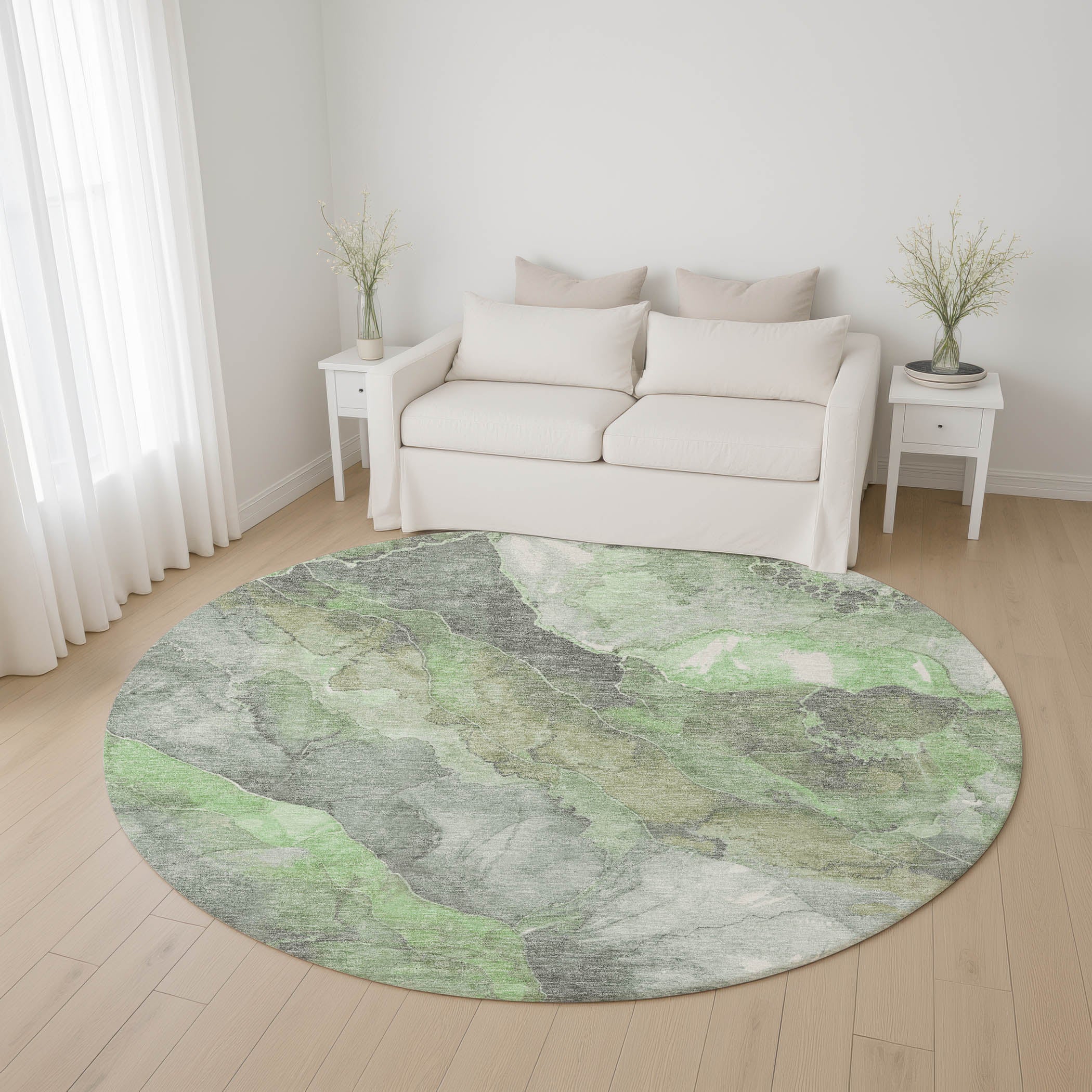Lima Machine Washable Transitional Green Rug 8' x 8' #shape_Round
