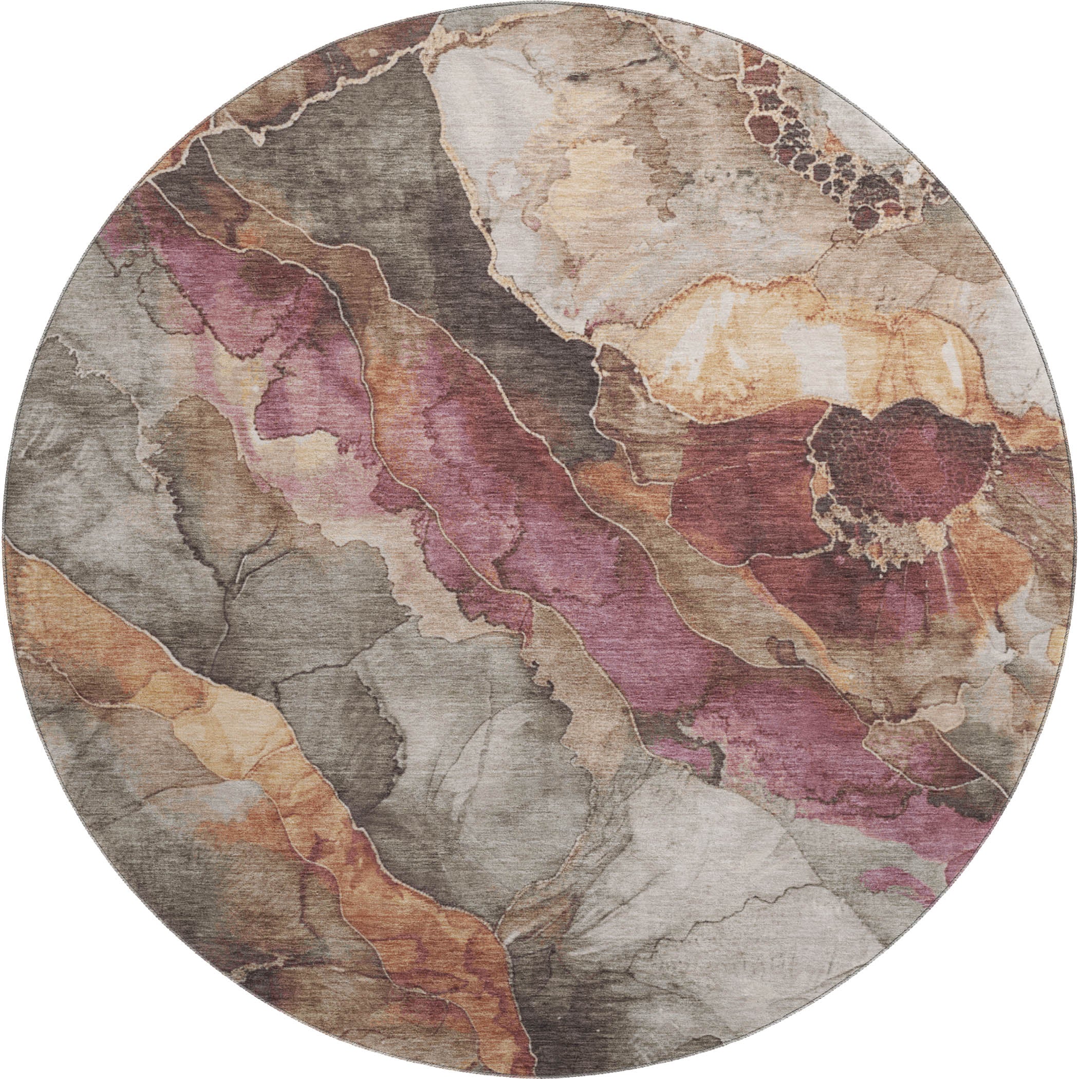 Lima Machine Washable Transitional Khaki Brown Rug 8' x 8' #shape_Round