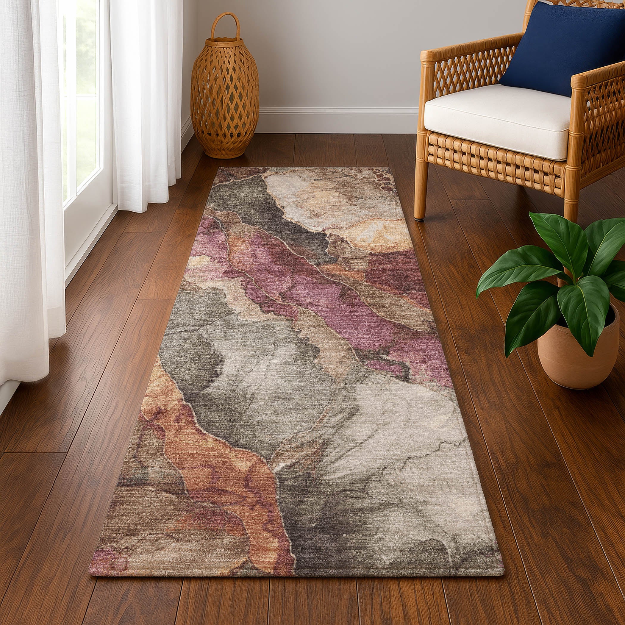 Lima Machine Washable Transitional Khaki Brown Rug 2'3" x 7'6" #shape_Runner