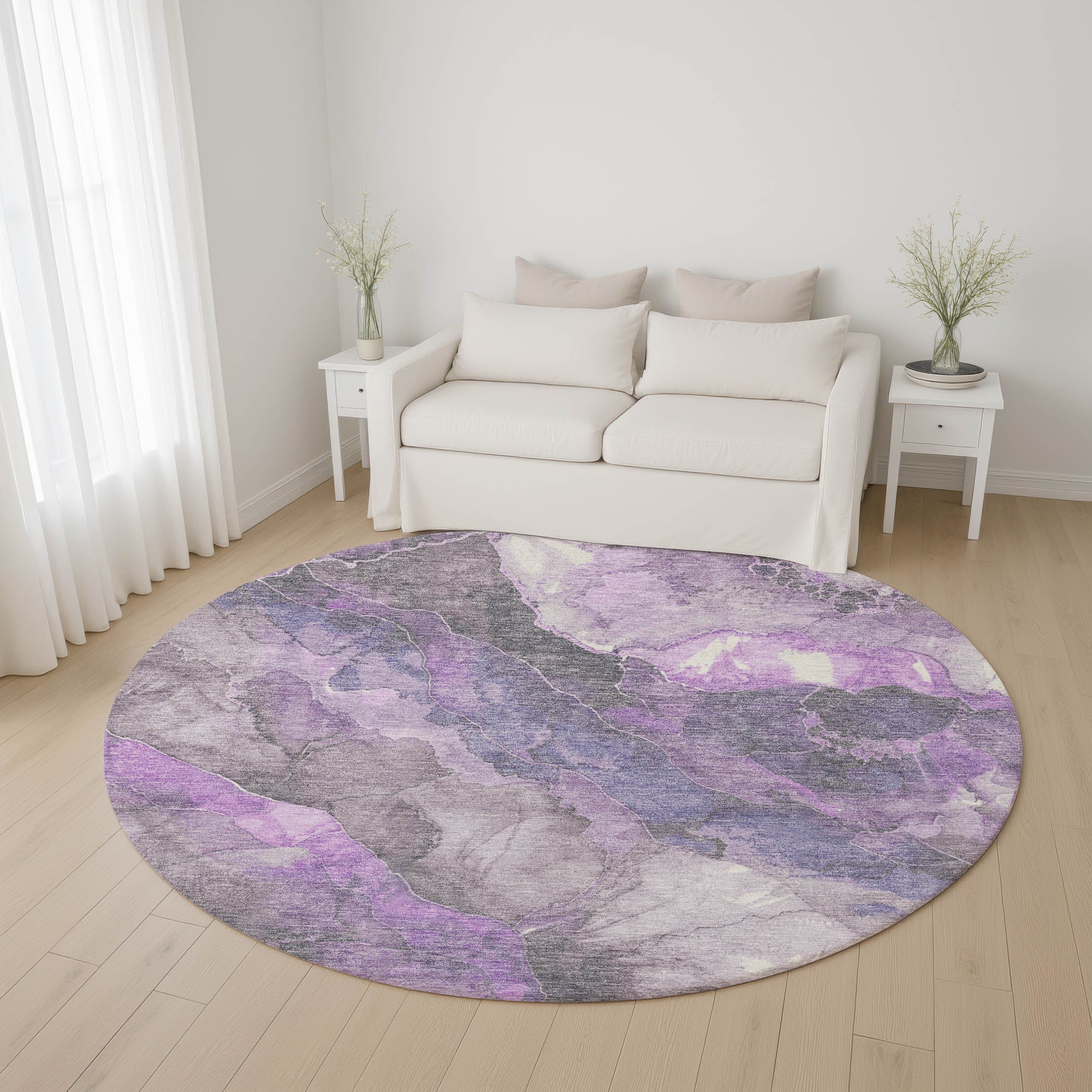 Lima Machine Washable Transitional Purple Rug 8' x 8' #shape_Round