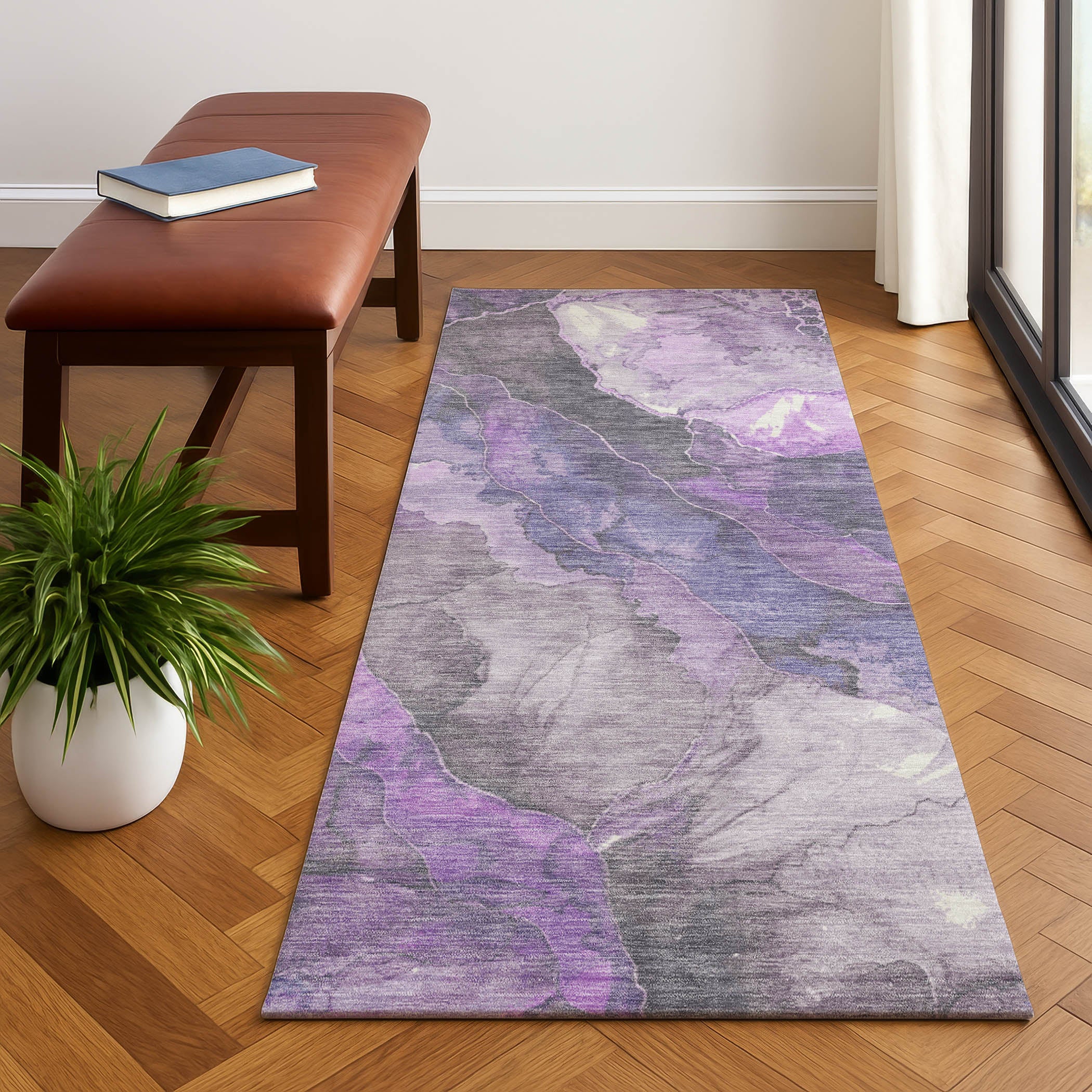 Lima Machine Washable Transitional Purple Rug 2'3" x 7'6" #shape_Runner