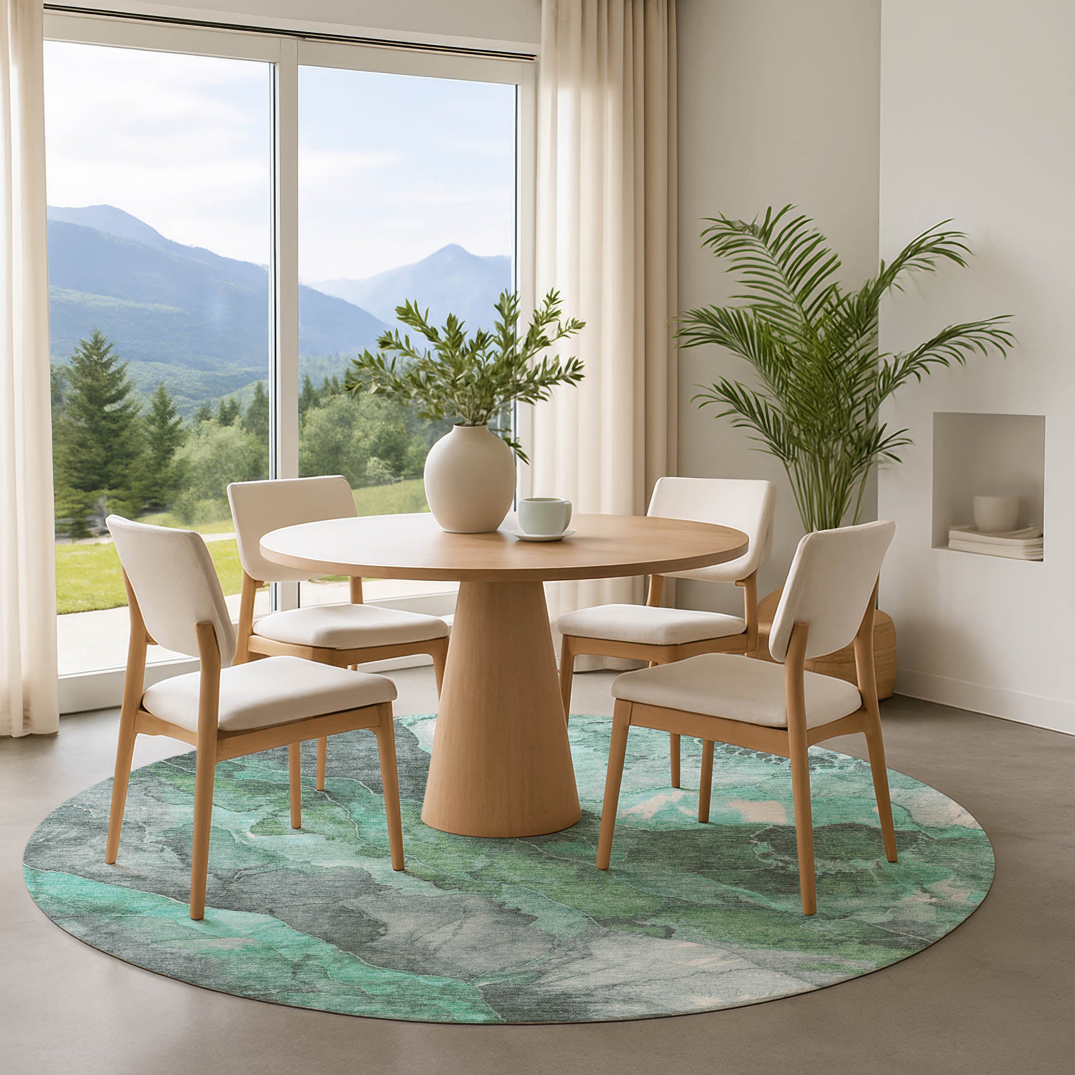 Lima Machine Washable Transitional Teal Rug 8' x 8' #shape_Round