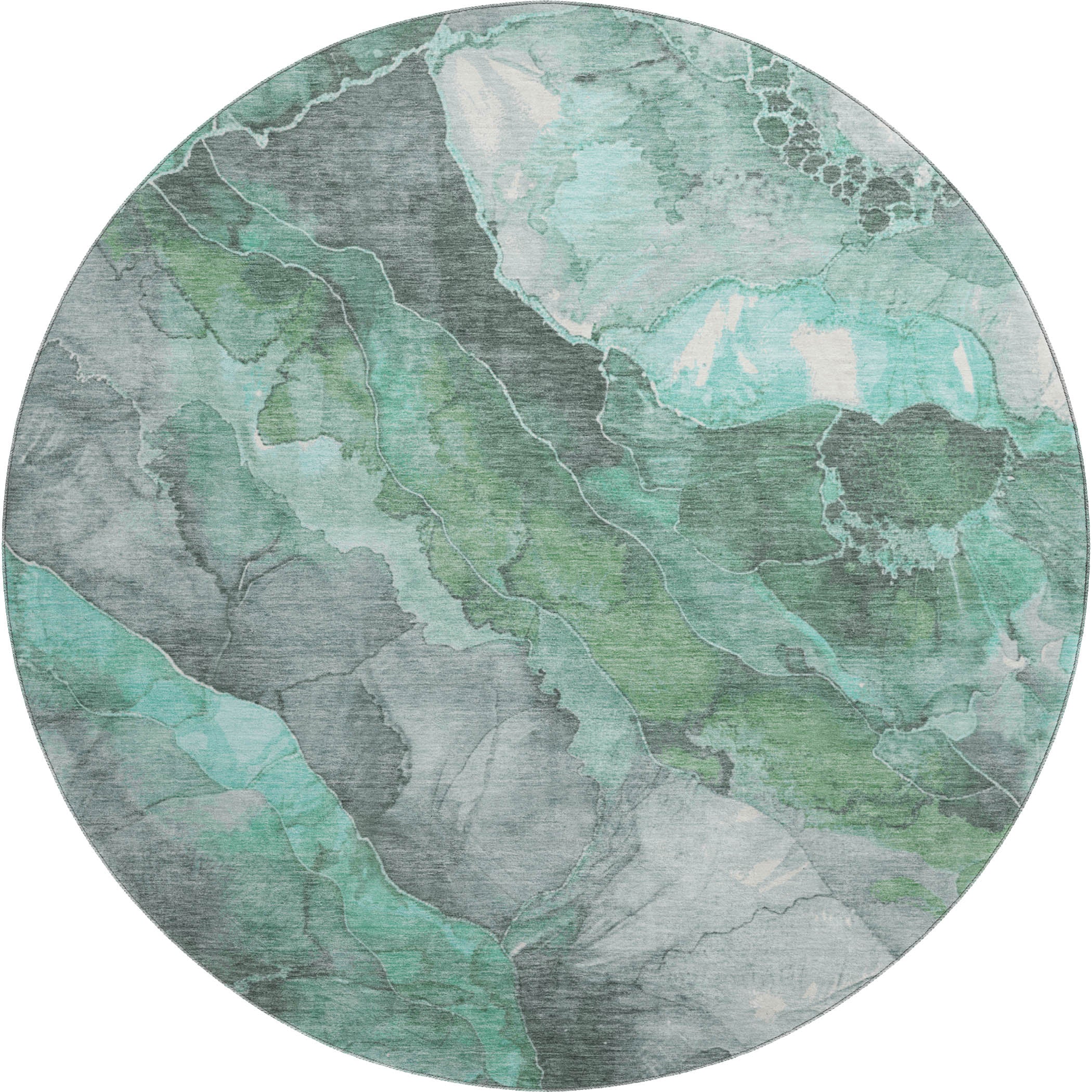 Lima Machine Washable Transitional Teal Rug 8' x 8' #shape_Round