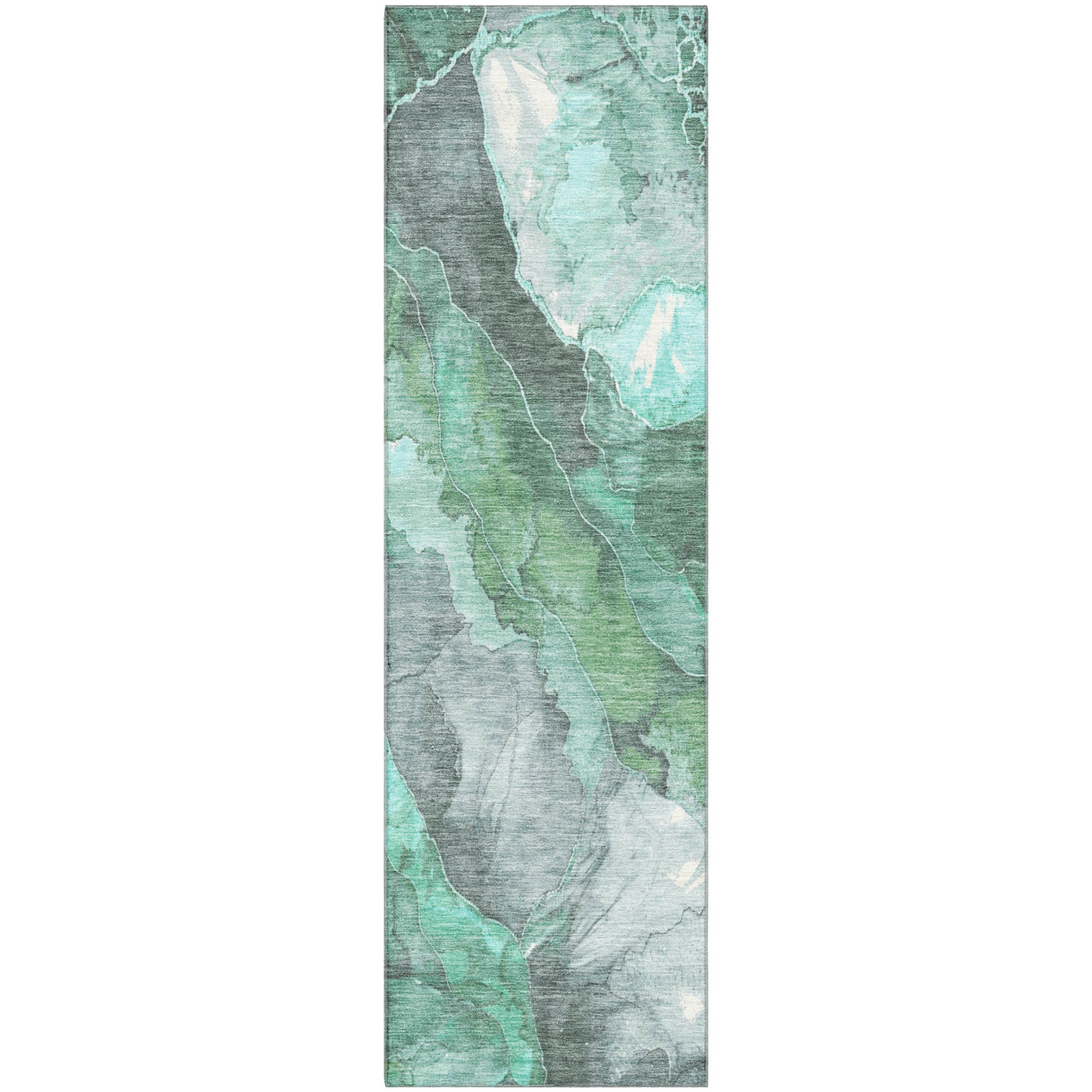 Lima Machine Washable Transitional Teal Rug 2'3" x 7'6" #shape_Runner